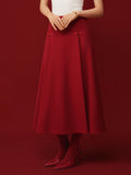 OGLmove Women's Wool-like Frog Button A-Line Midi Skirt