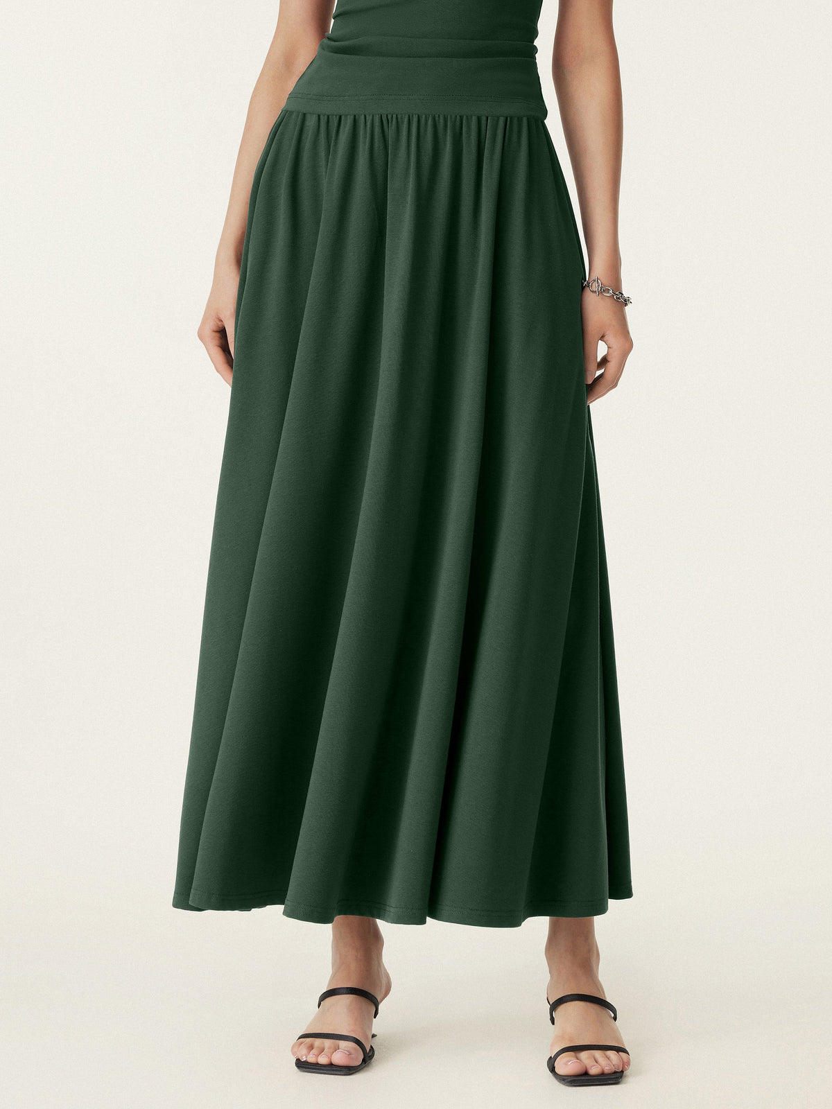 OGLmove Women's Stretch Cotton Maxi Umbrella Skirt with Pockets