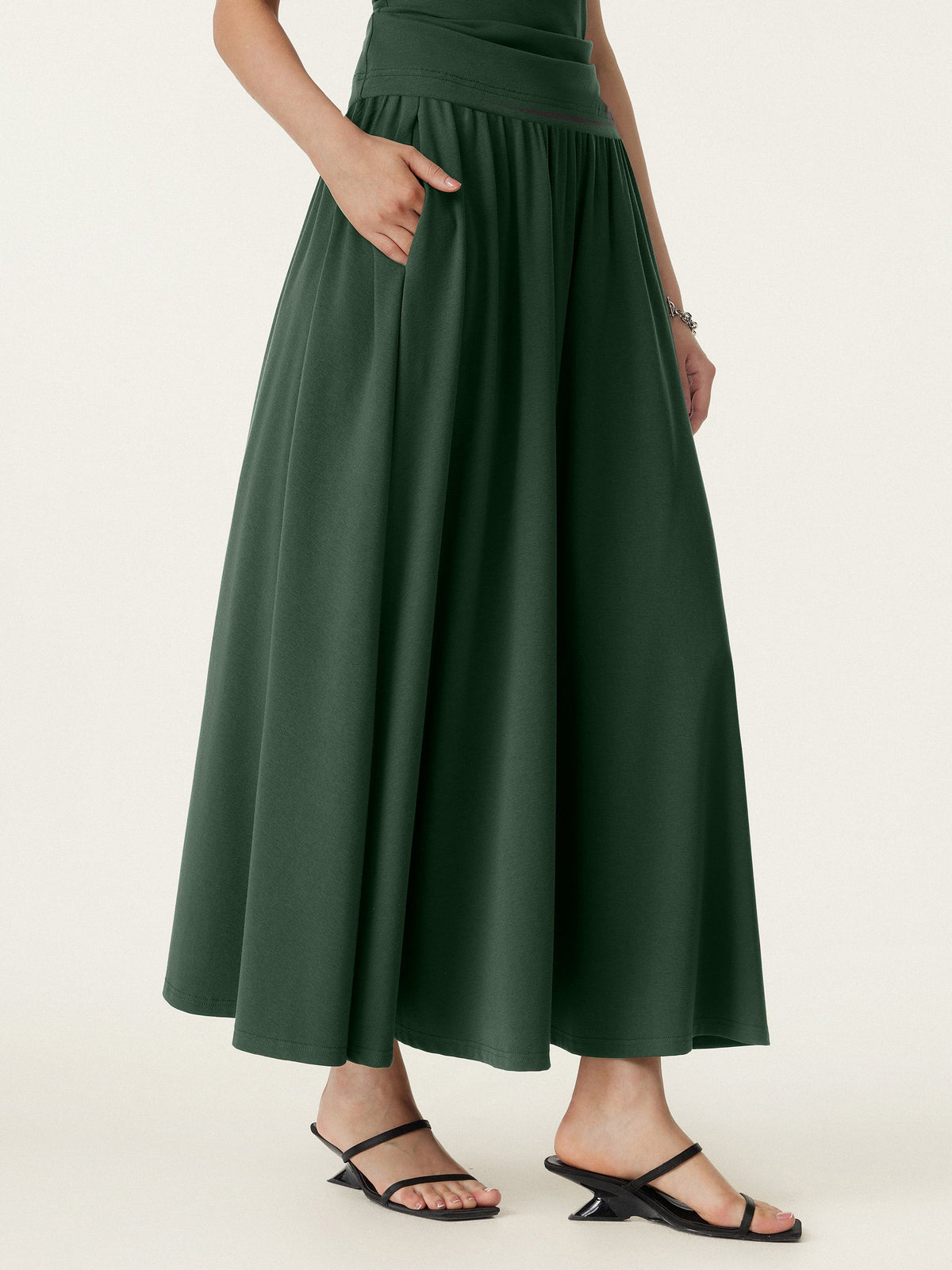 OGLmove Women's Stretch Cotton Maxi Umbrella Skirt with Pockets