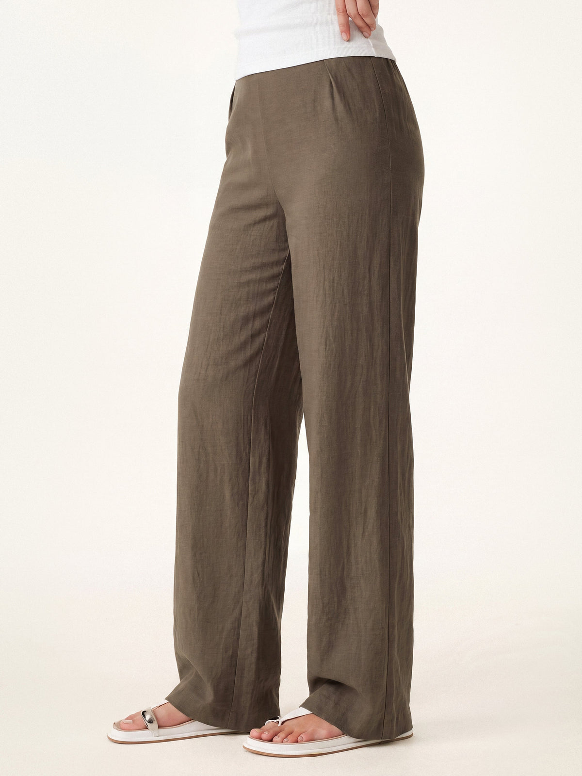 OGLmove Women's Breathable Cotton-Linen Mid Rise Straight Leg Pant
