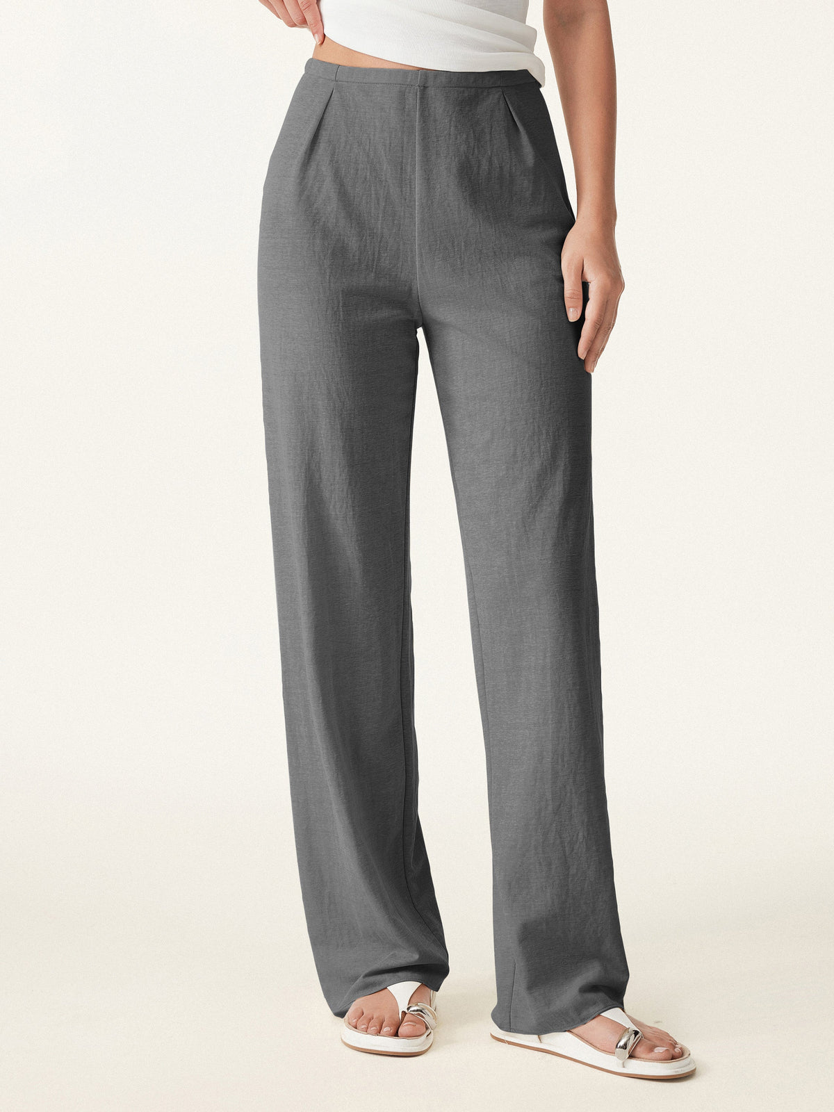 OGLmove Women's Breathable Cotton-Linen Mid Rise Straight Leg Pant
