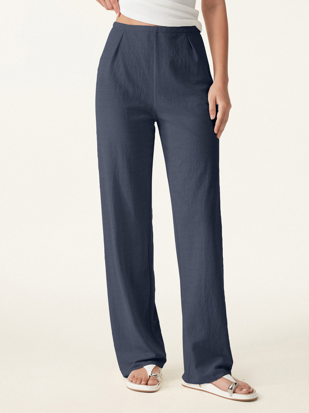 OGLmove Women's Breathable Cotton-Linen Mid Rise Straight Leg Pant