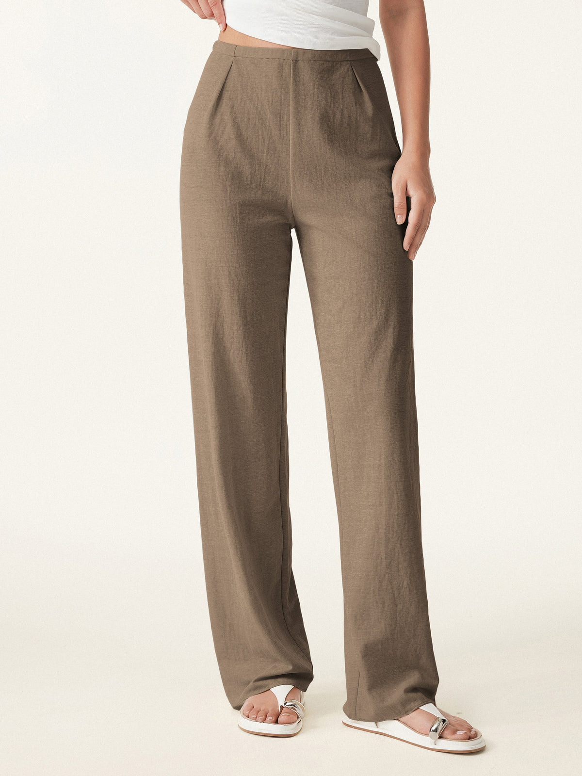 OGLmove Women's Breathable Cotton-Linen Mid Rise Straight Leg Pant