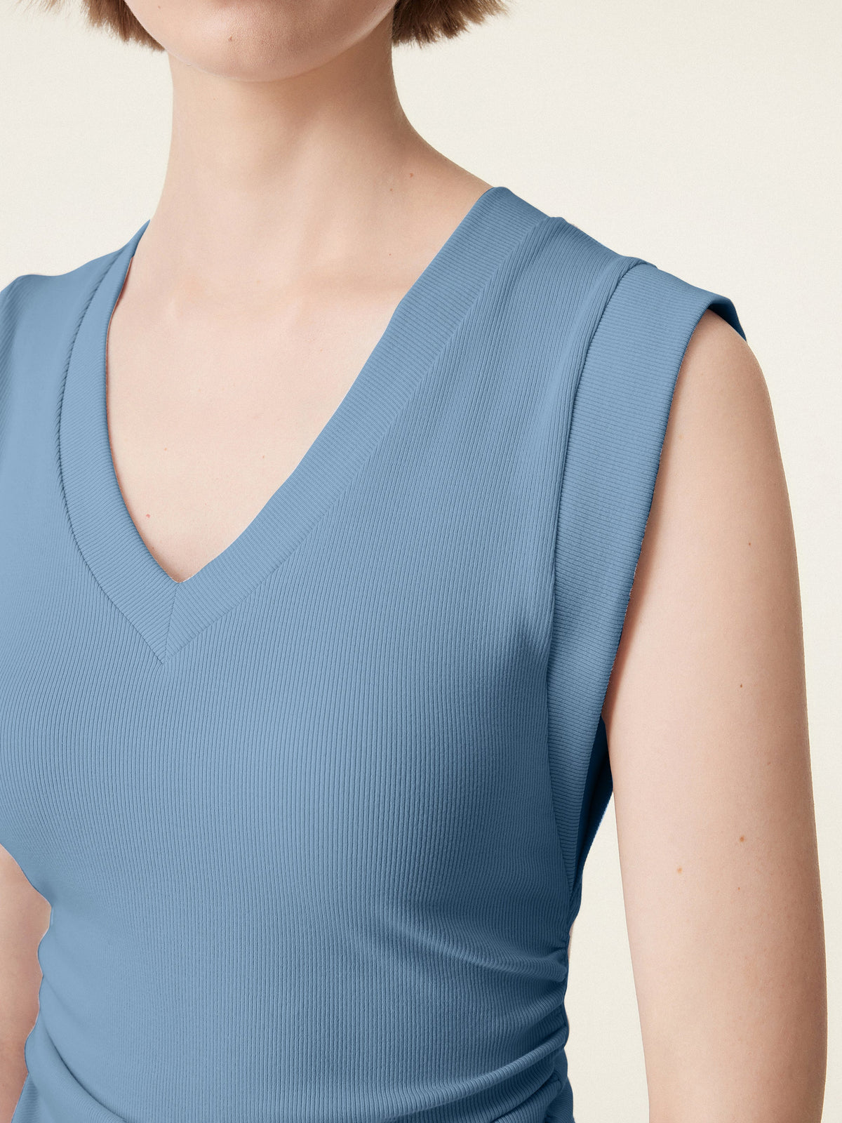 OGLmove Women's Stretch Cotton V-Neck Side Ruched Muscle Bra Top