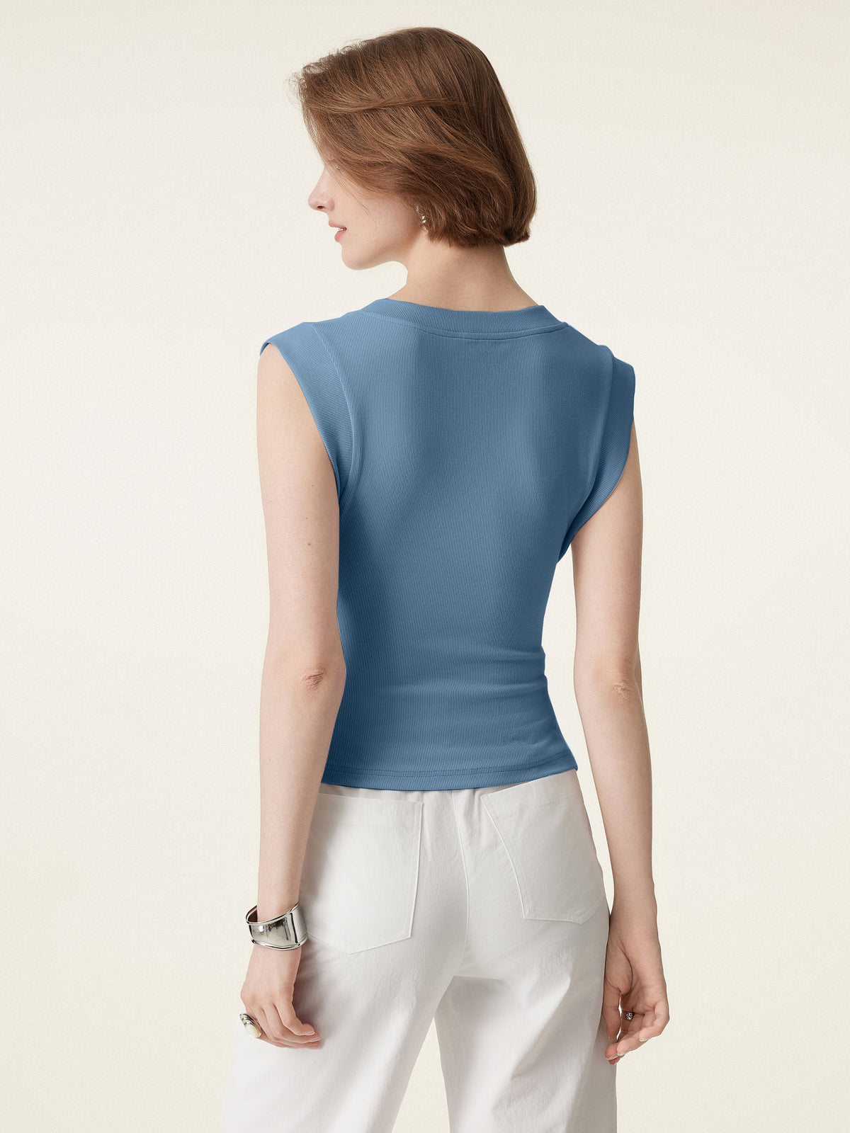 OGLmove Women's Stretch Cotton V-Neck Side Ruched Muscle Bra Top