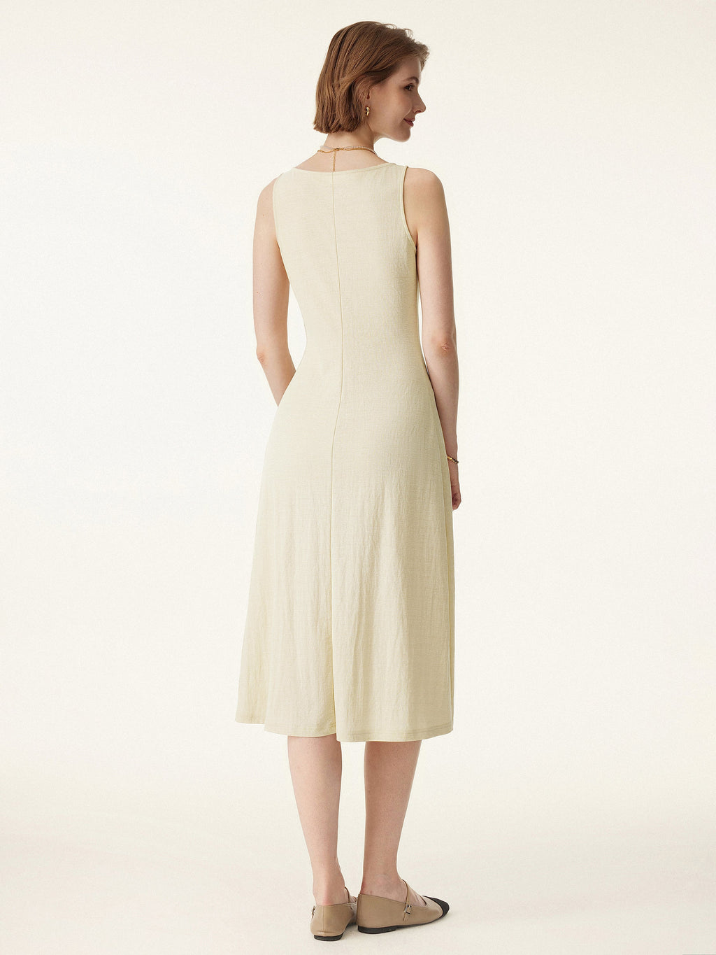 OGLmove Women's V-Neck Button Front Midi Vest Dress