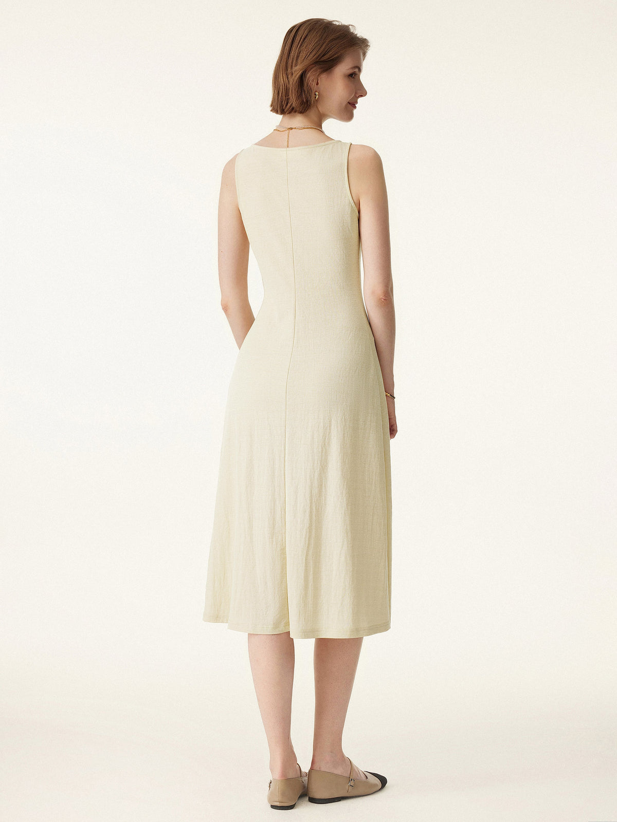 OGLmove Women's V-Neck Button Front Midi Vest Dress
