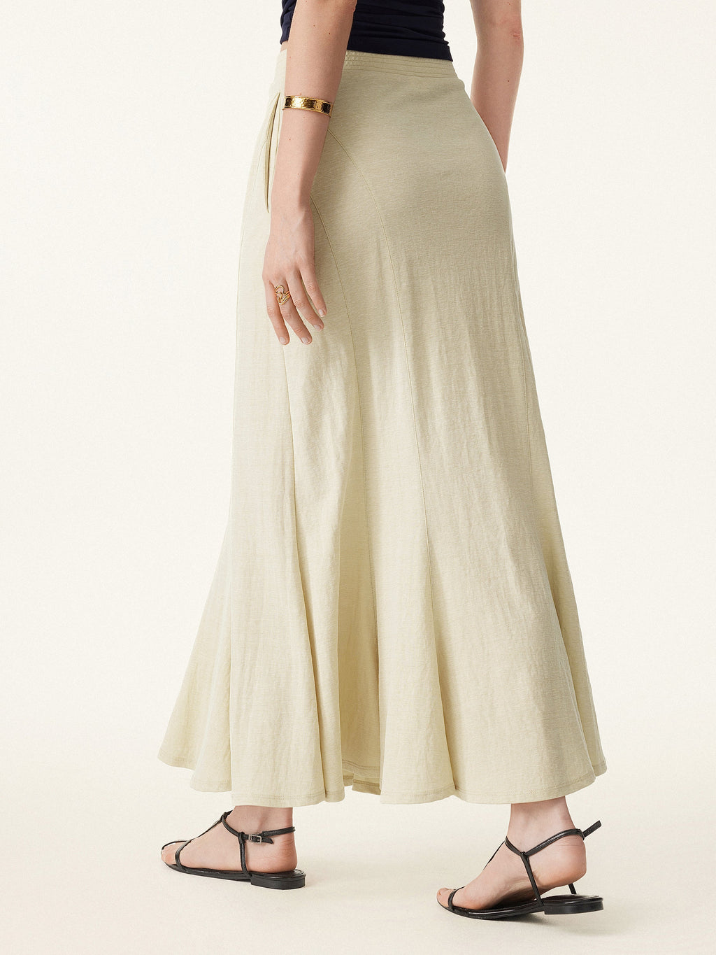 OGLmove Women's Wrinkle-Resistant Cotton-Linen Pull-On Midi Skirt