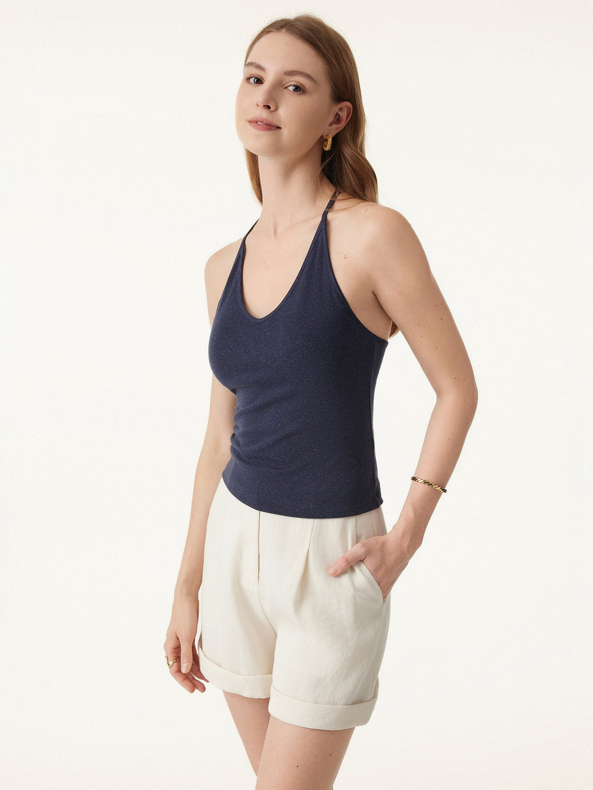 OGLmove Women's Soft Linen Luxe V-Neck T-Back Airy Bra Tank