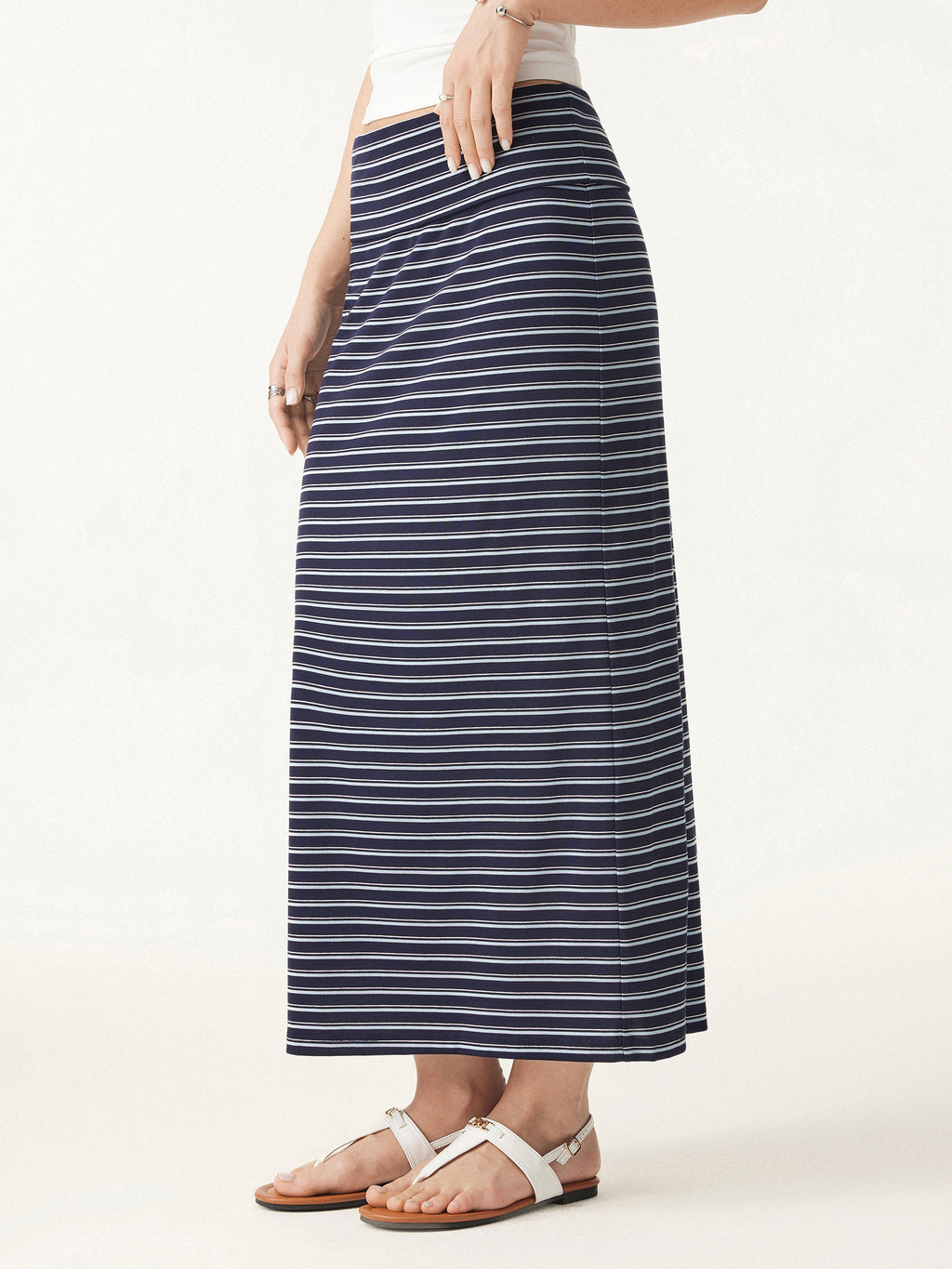OGLmove Women's Striped Spaghetti Bra Top & Low Rise Midi Skirt Set