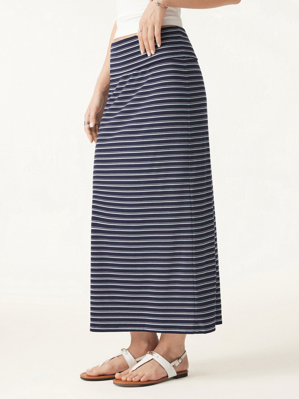 OGLmove Women's Striped Spaghetti Bra Top & Low Rise Midi Skirt Set