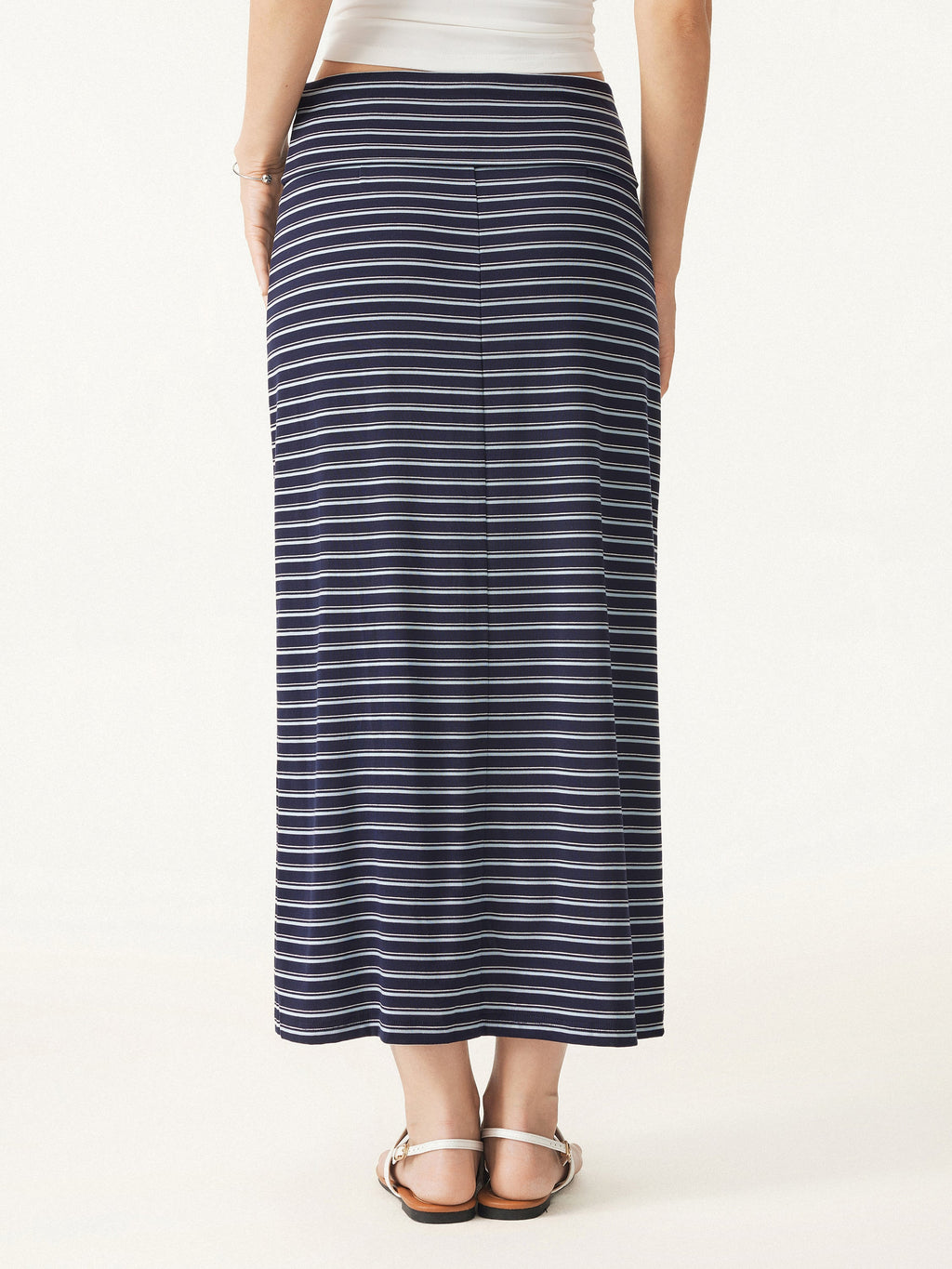 OGLmove Women's Low Rise Folded Waist Striped Midi Skirt