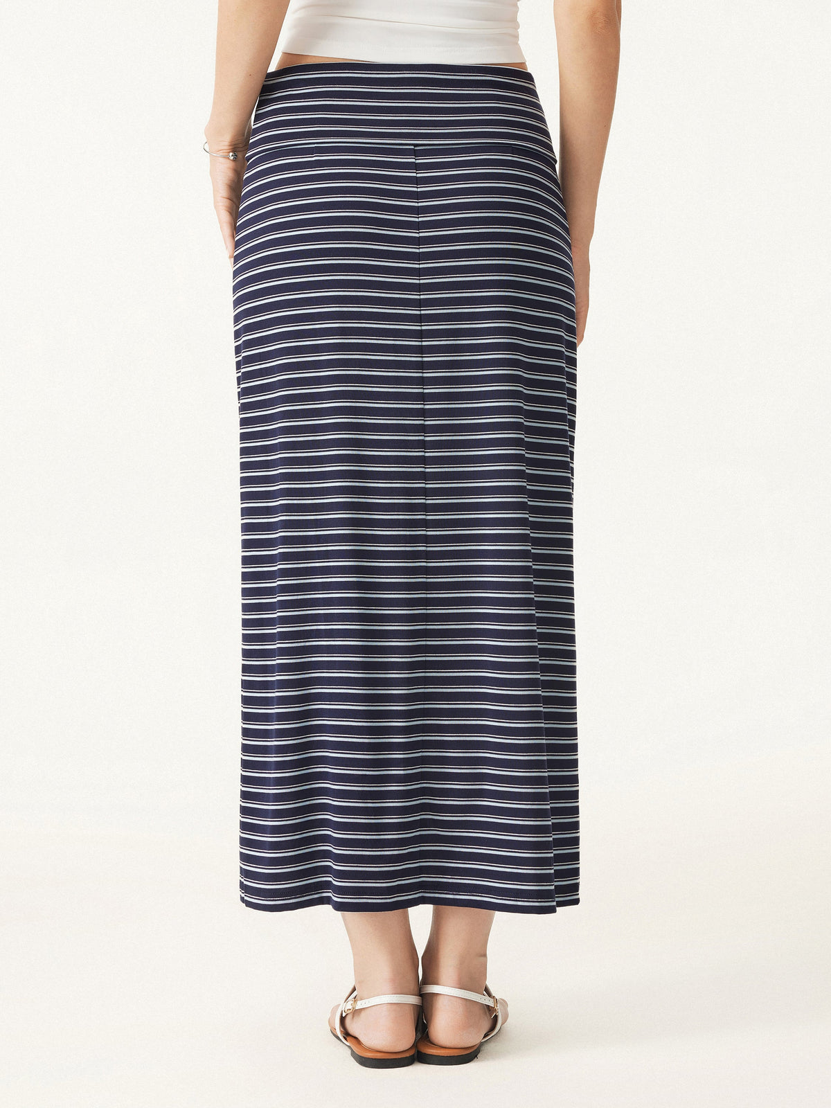 OGLmove Women's Low Rise Folded Waist Striped Midi Skirt