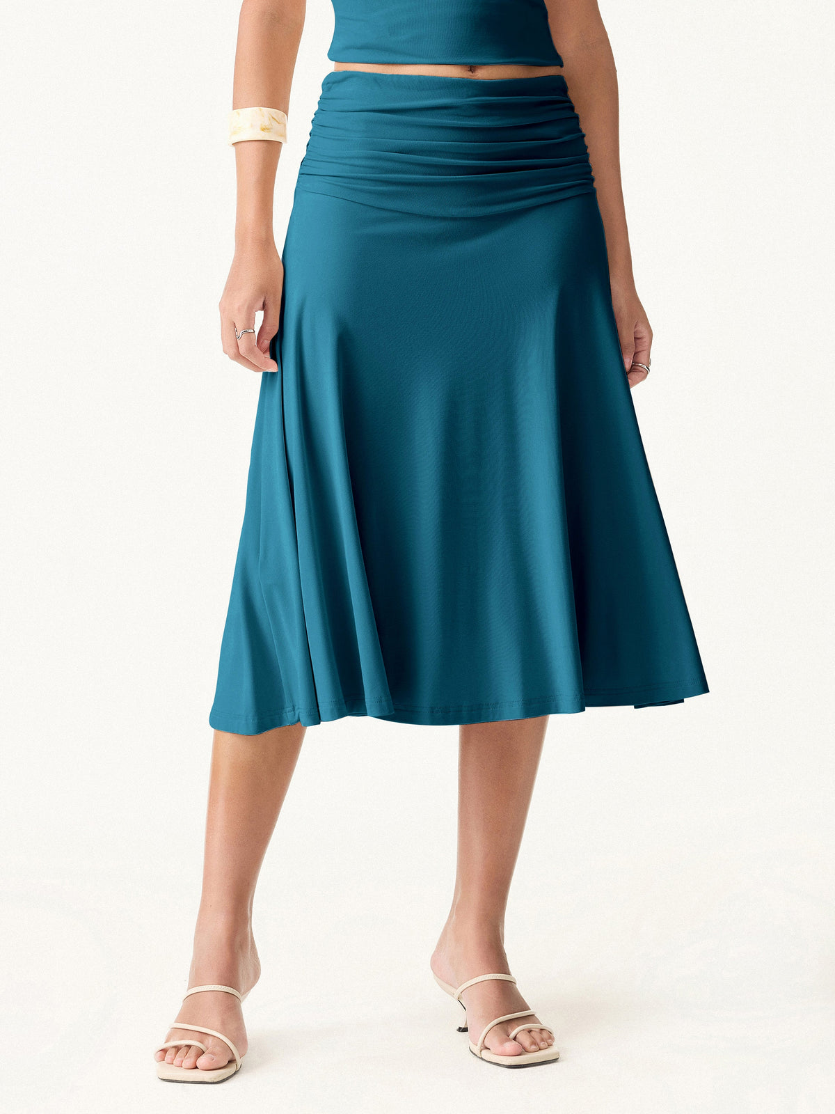 OGLmove Women's Side Ruched A-Line Midi Skirt