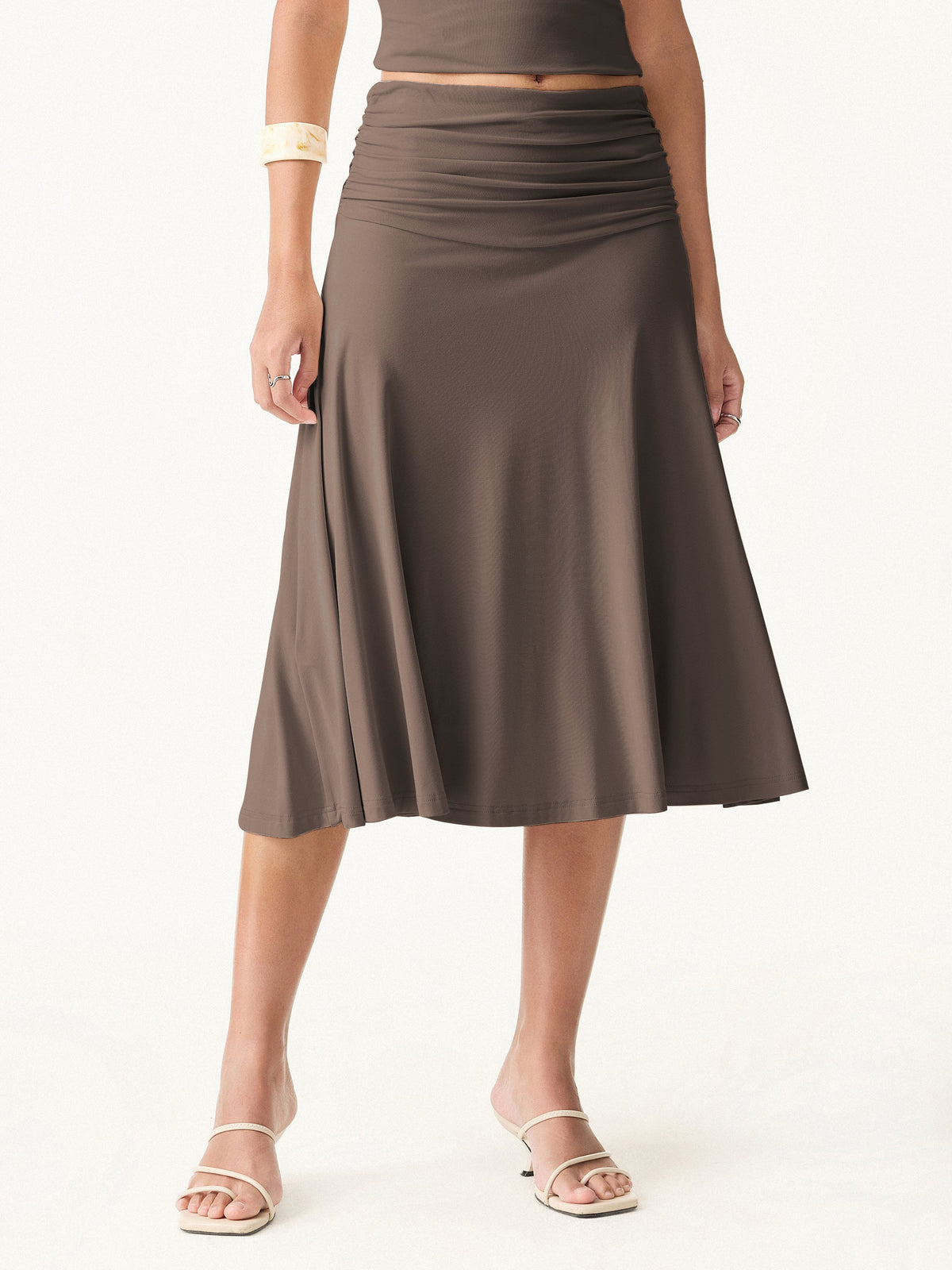 OGLmove Women's Side Ruched A-Line Midi Skirt