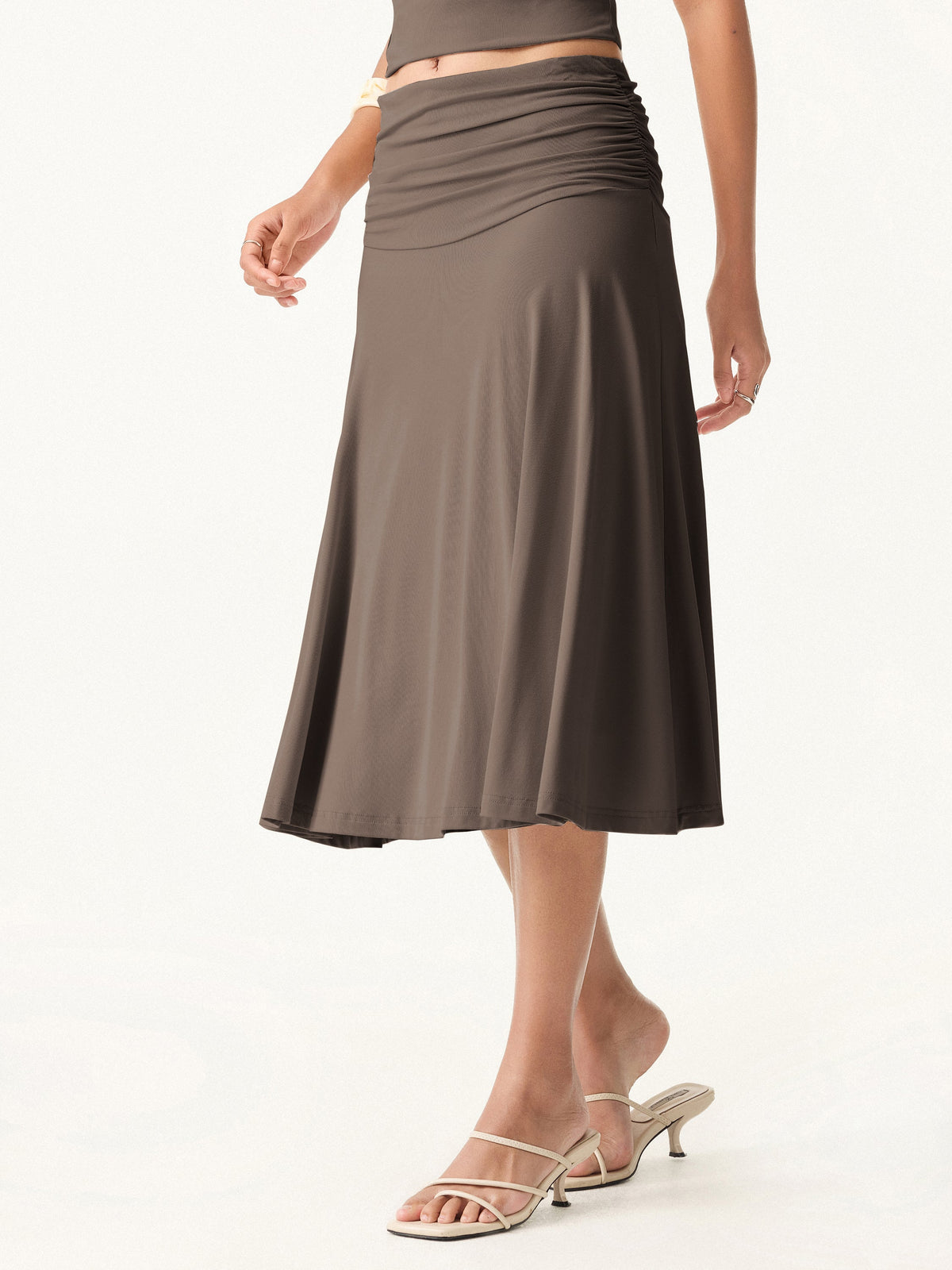 OGLmove Women's Side Ruched A-Line Midi Skirt