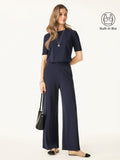 OGLmove Women's Petite Wide Leg Pant with Pockets & Crewneck Bra Top Set
