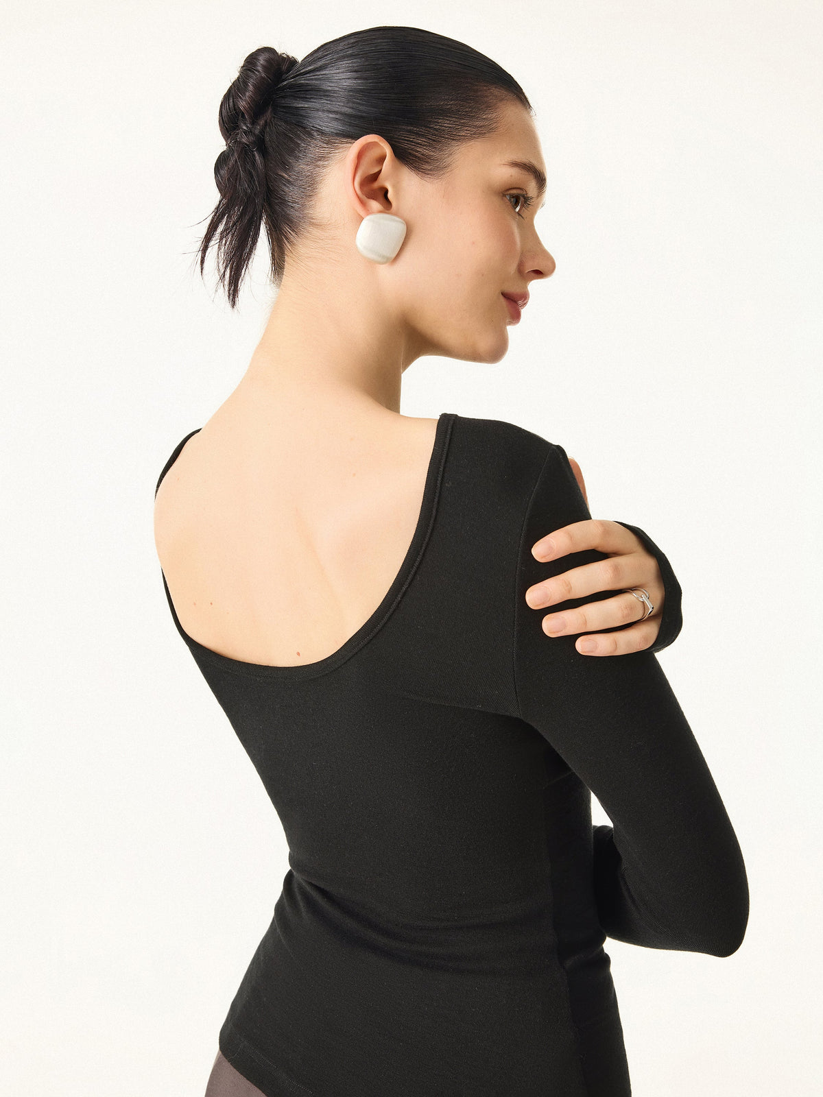 OGLmove Women's Lyocell-Wool Round Neck Long Sleeve Reversible Top