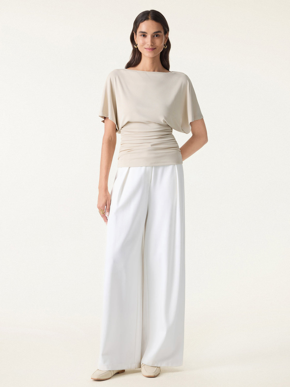 OGLmove Women's Effortless Boatneck Batwing Sleeve Side Ruched Top