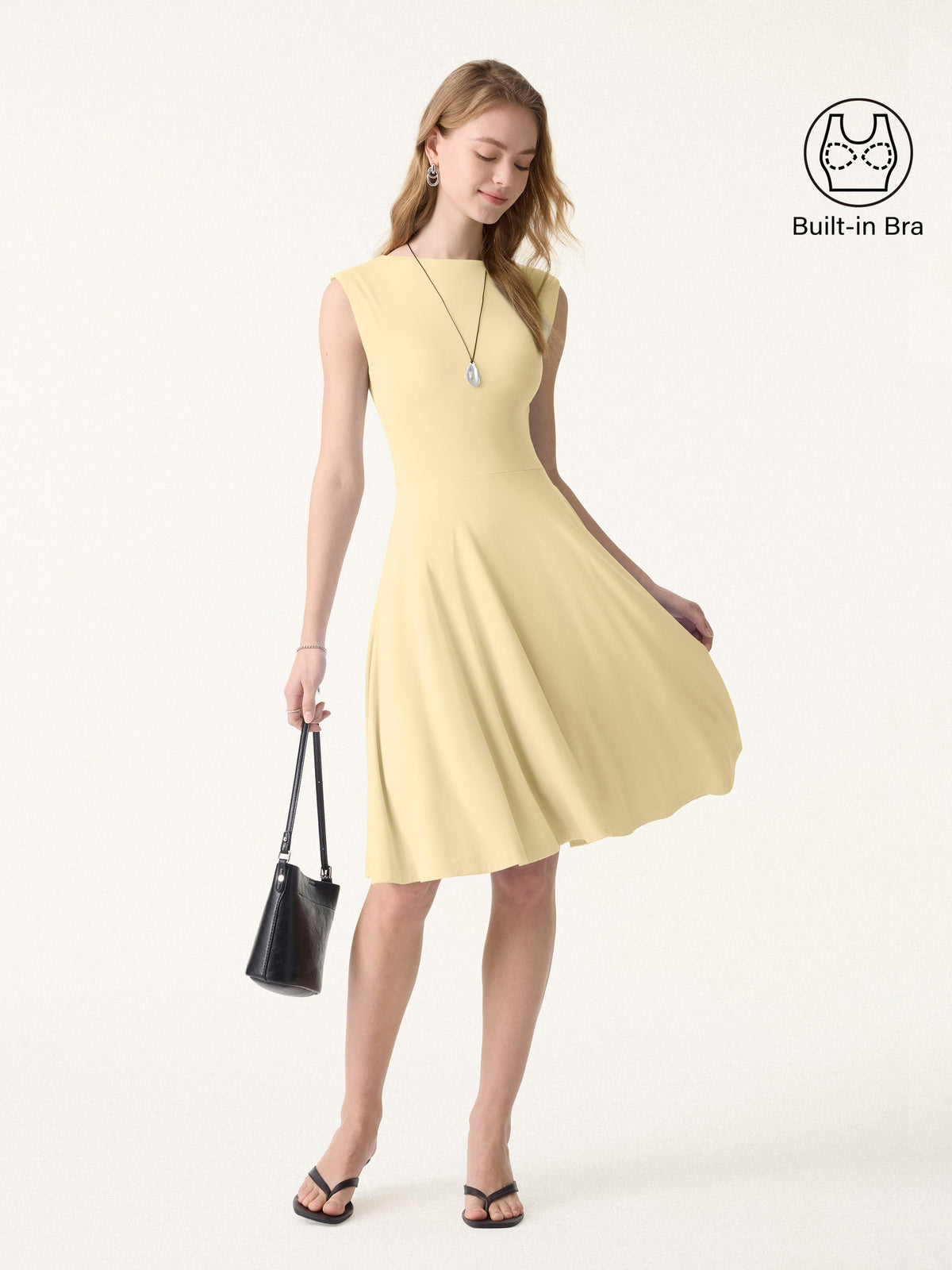 OGLmove Women's SkinKiss Boatneck Wide Shoulder Bra Dress with Pockets
