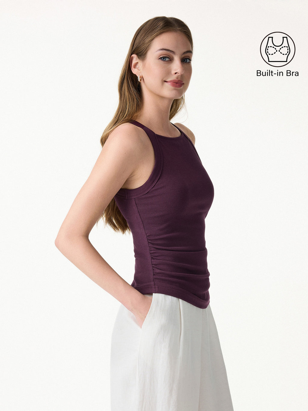 OGLmove Women's Square Neck Ruched Rib Bra Tank