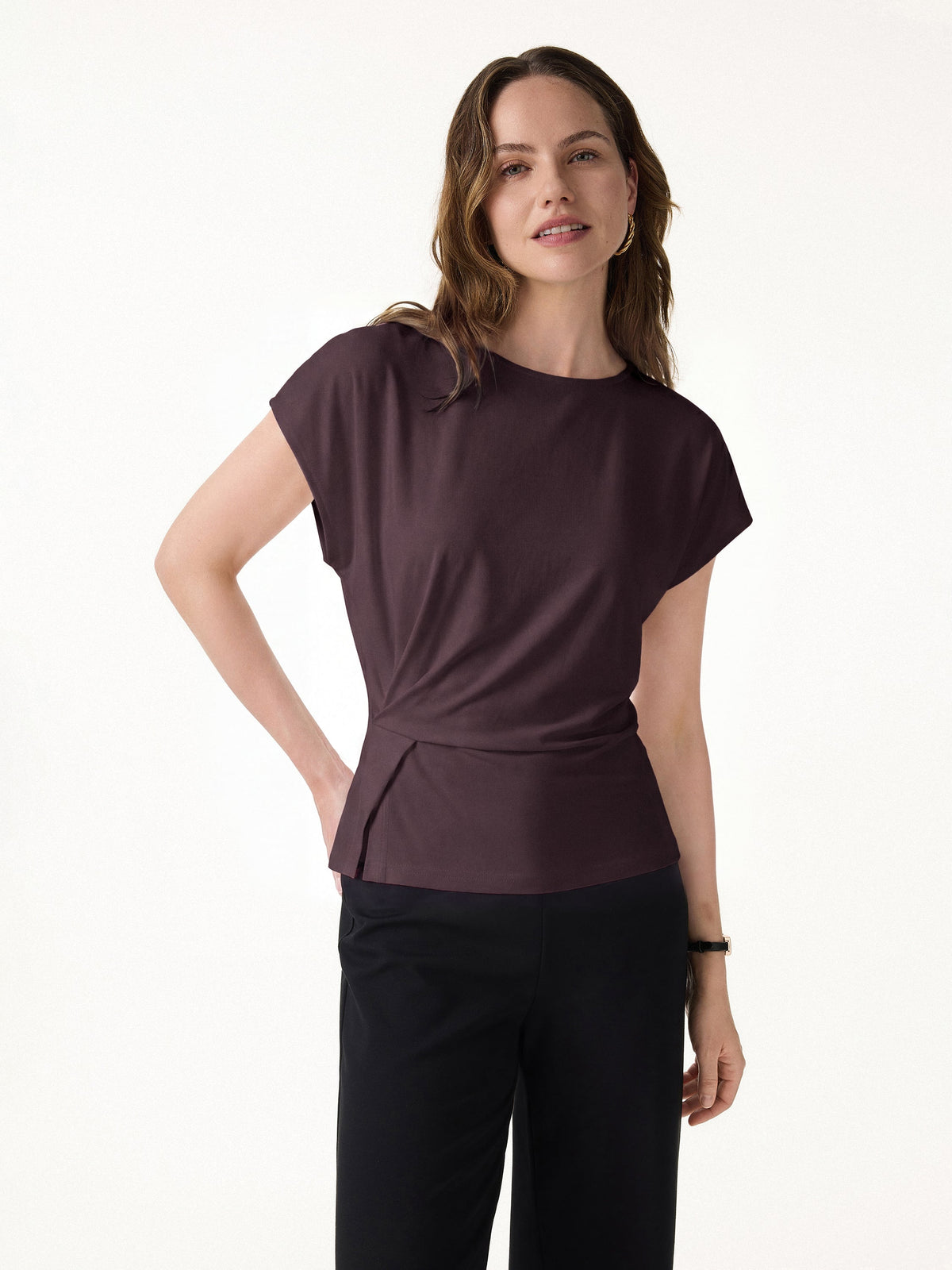 OGLmove Women's Cooling Ponte Relaxed Round Neck Tucked Top