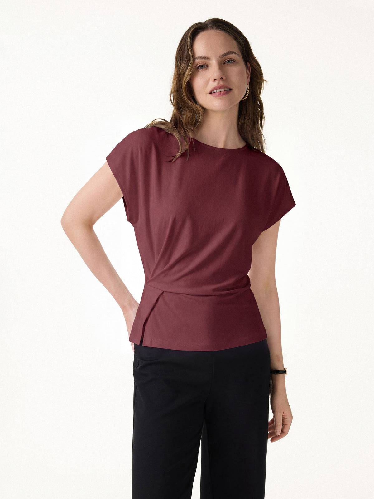 OGLmove Women's Cooling Ponte Relaxed Round Neck Tucked Top