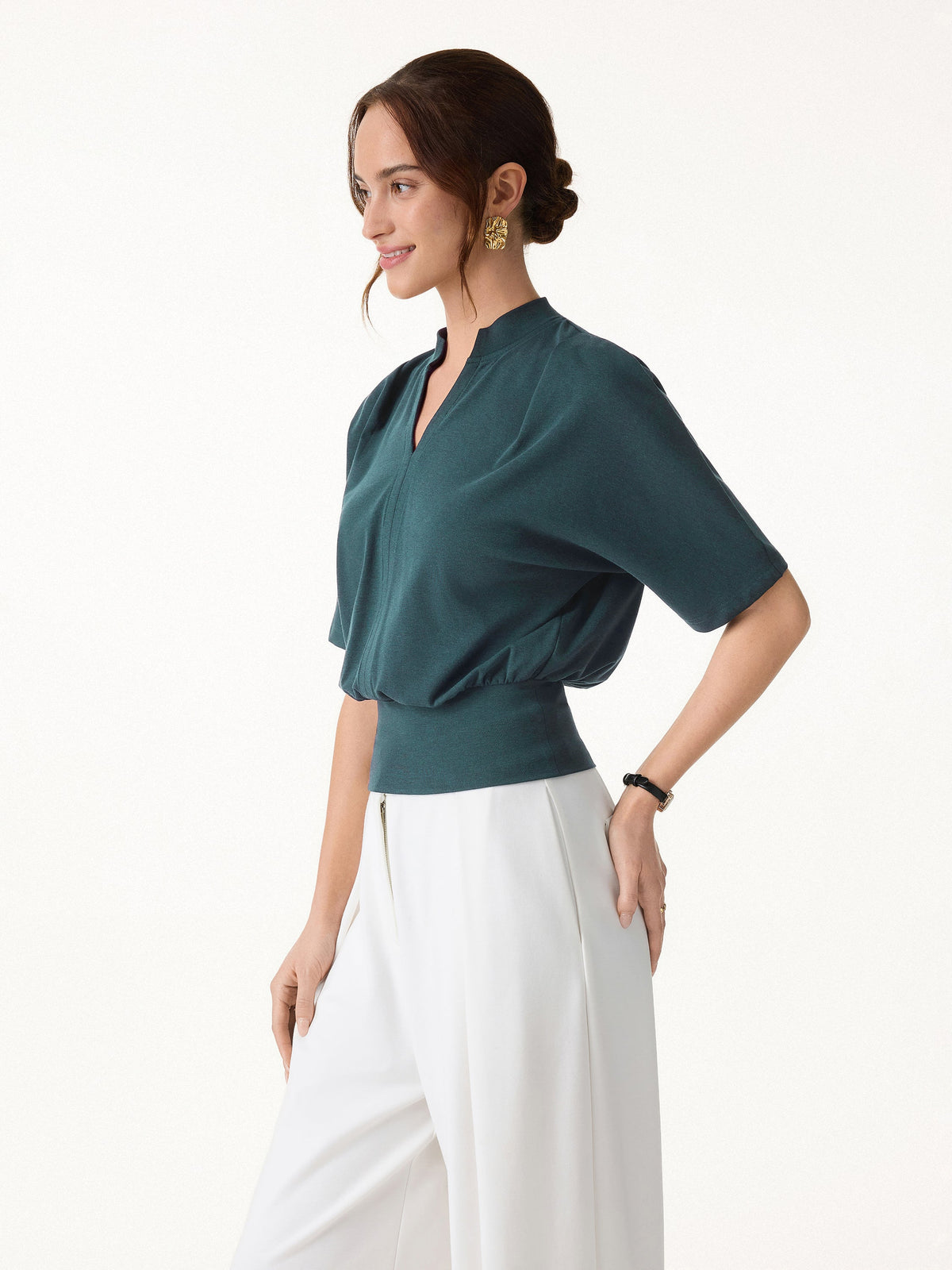 OGLmove Women's Stand Collar V-Neck Short Sleeve Top