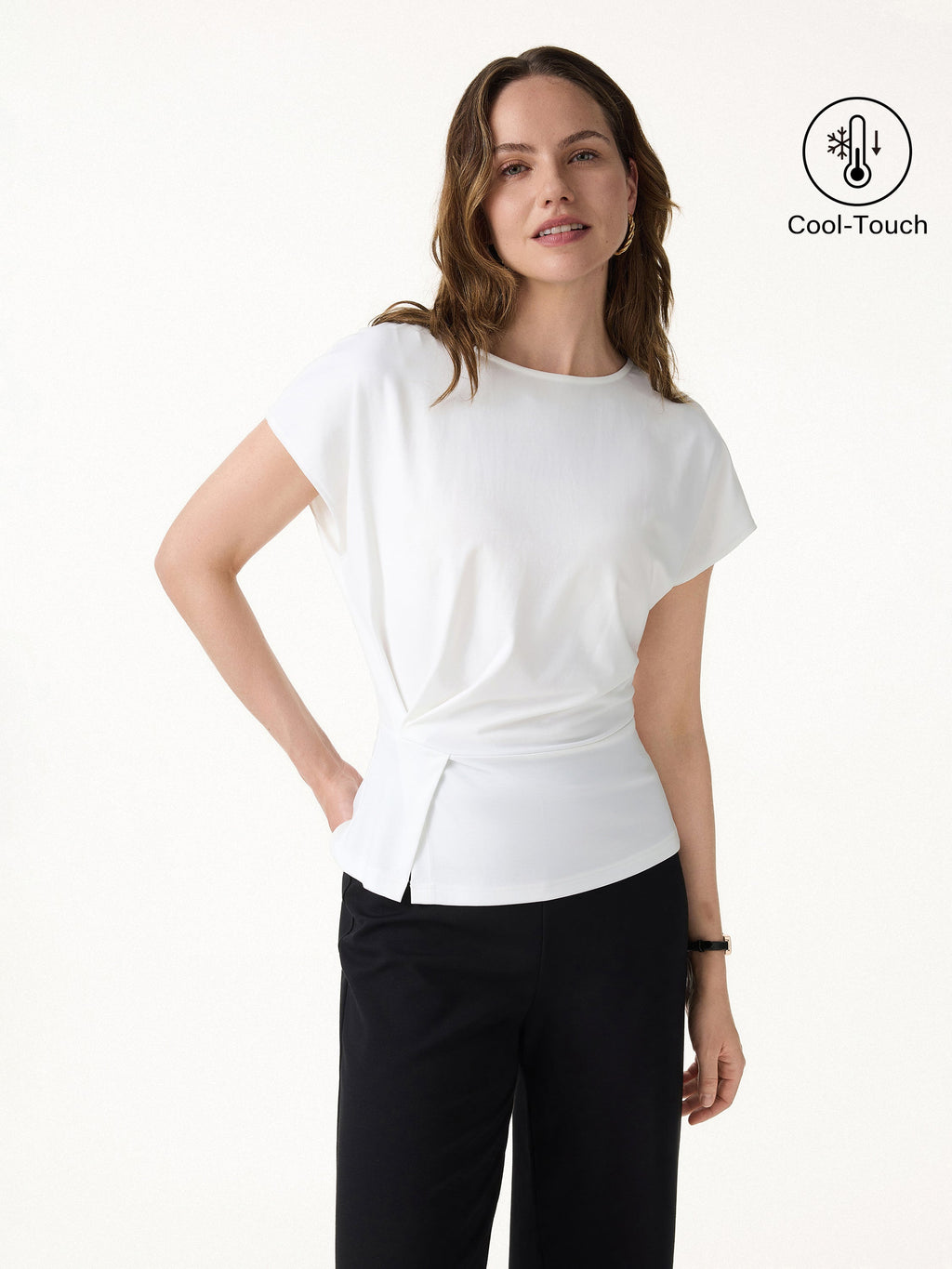OGLmove Women's Cooling Ponte Relaxed Round Neck Tucked Top