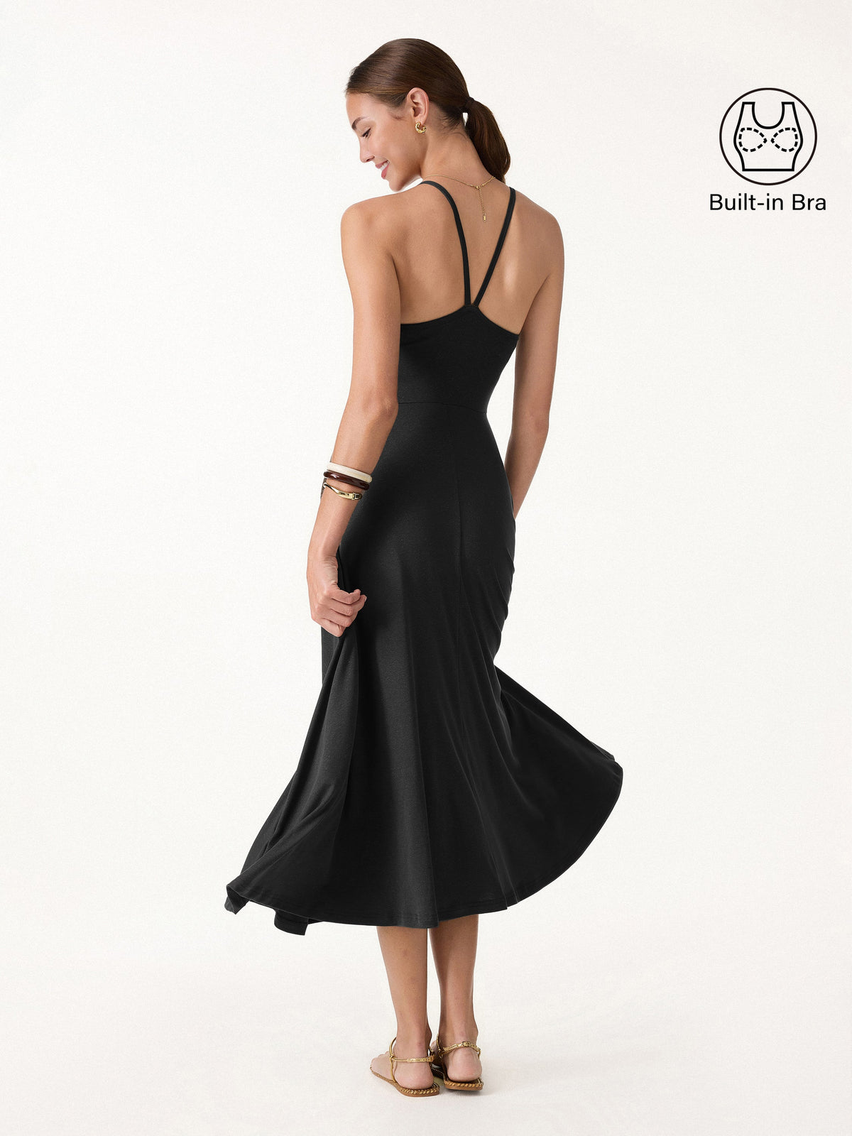 OGLmove Women's Soft Spaghetti Midi Bra Dress