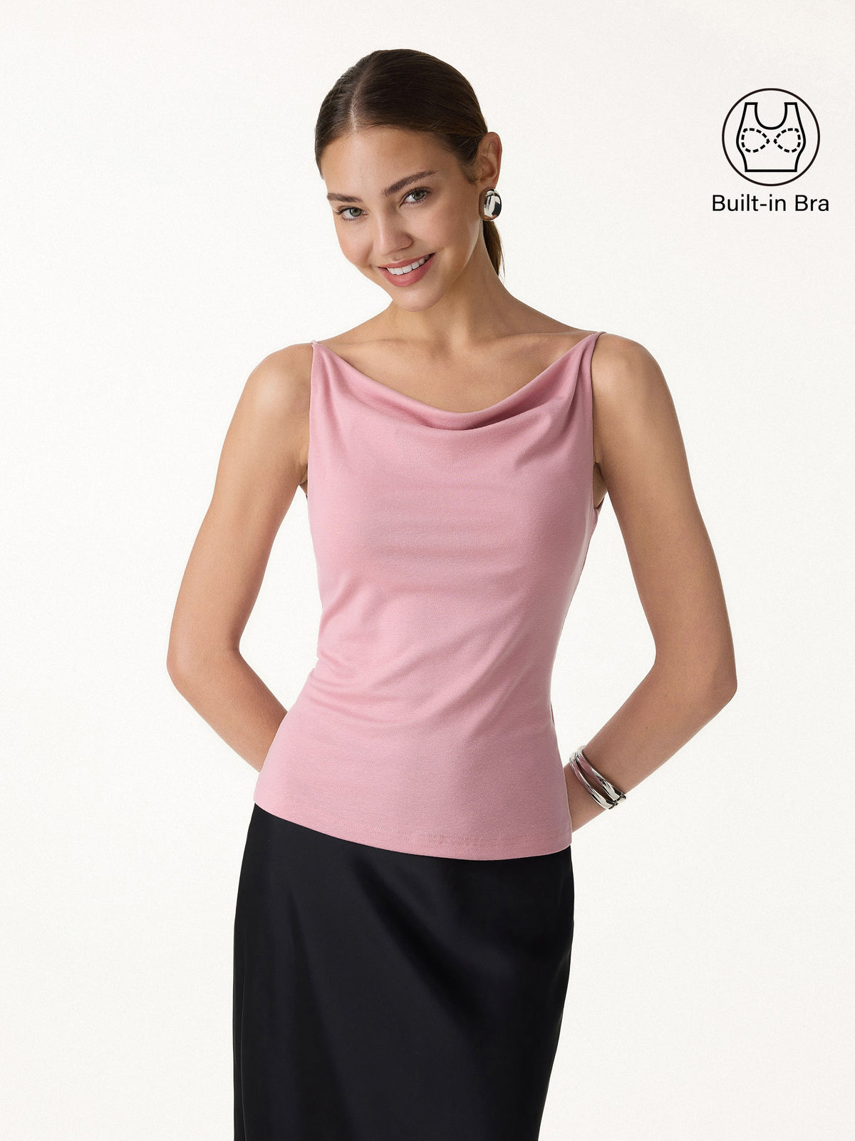 OGLmove Women's Stretch Linen Cowl Neck Bra Tank