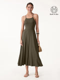 OGLmove Women's Soft Linen Knit Spaghetti Midi Bra Dress