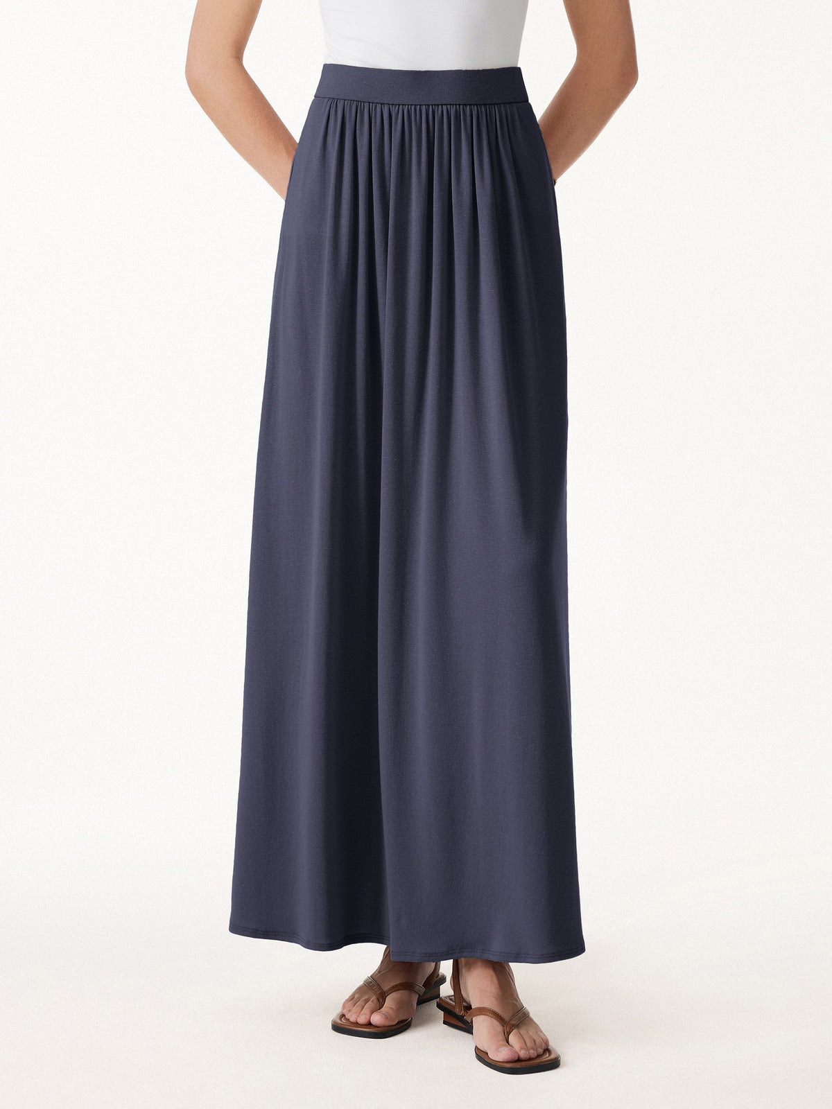 OGLmove Linen Knit Gathered A-Line Maxi Skirt