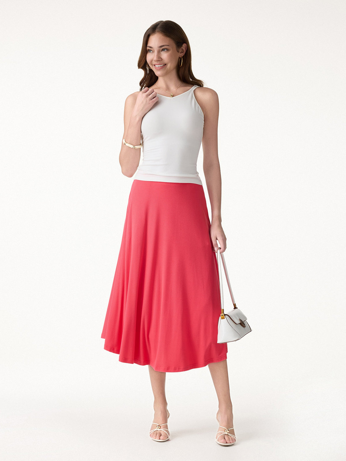 OGLmove Women's CoolTouch Midi Circle Flare Skirt with Pockets