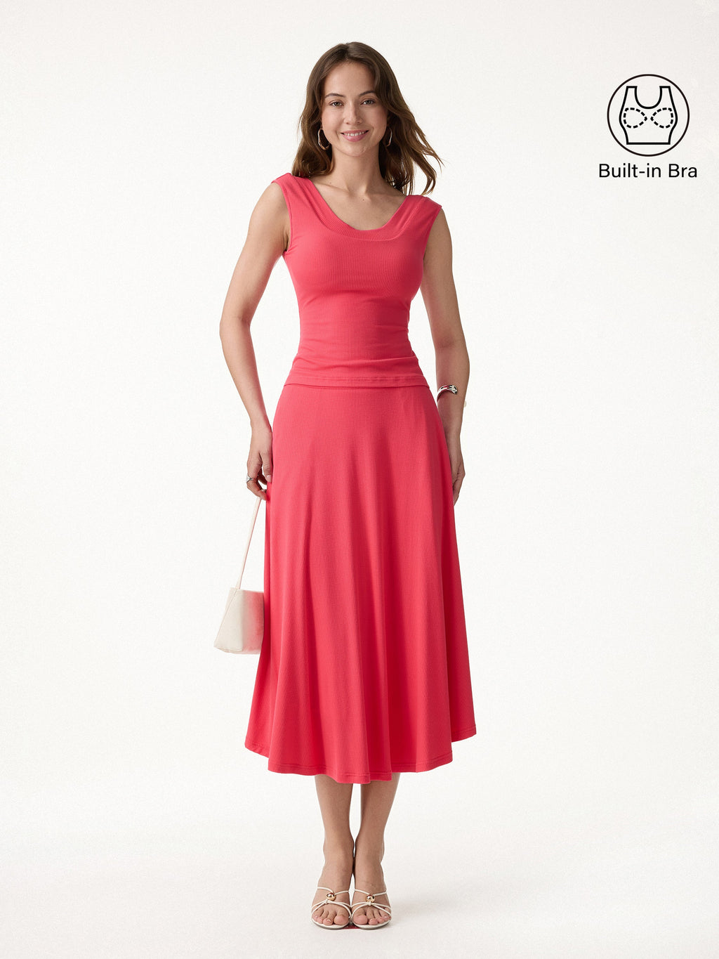 OGLmove Women's U-Neck Bra Tank & Midi Skirt Set with Pockets