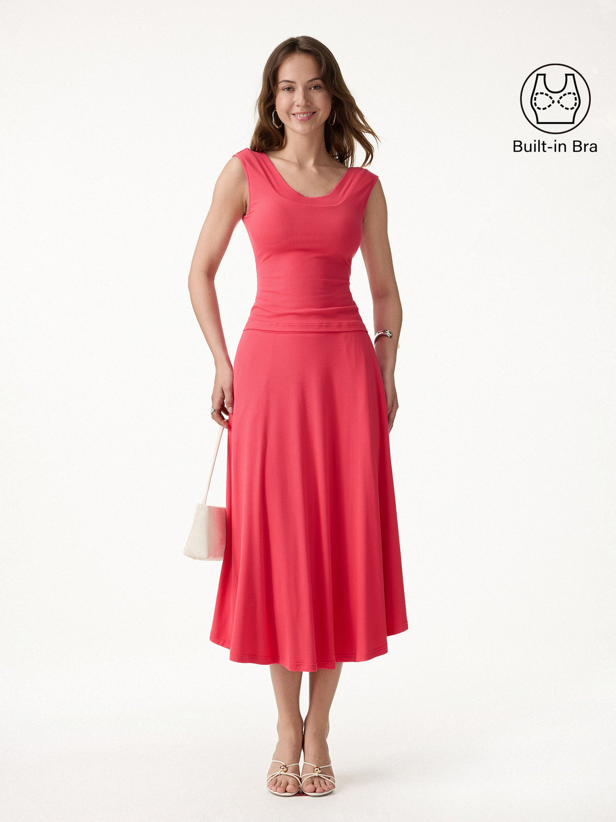 OGLmove Women's U-Neck Bra Tank & Midi Skirt Set with Pockets
