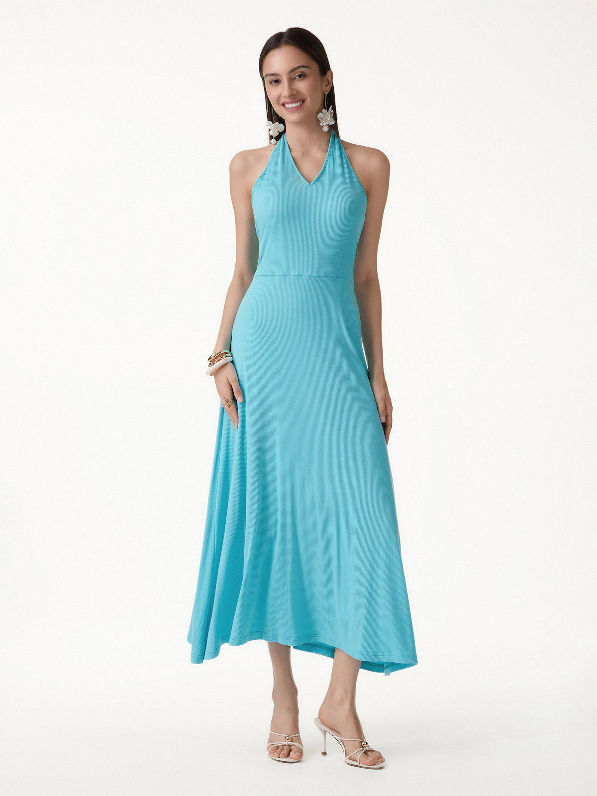 OGLmove Women's CoolTouch Halter A-Line Midi Bra Dress