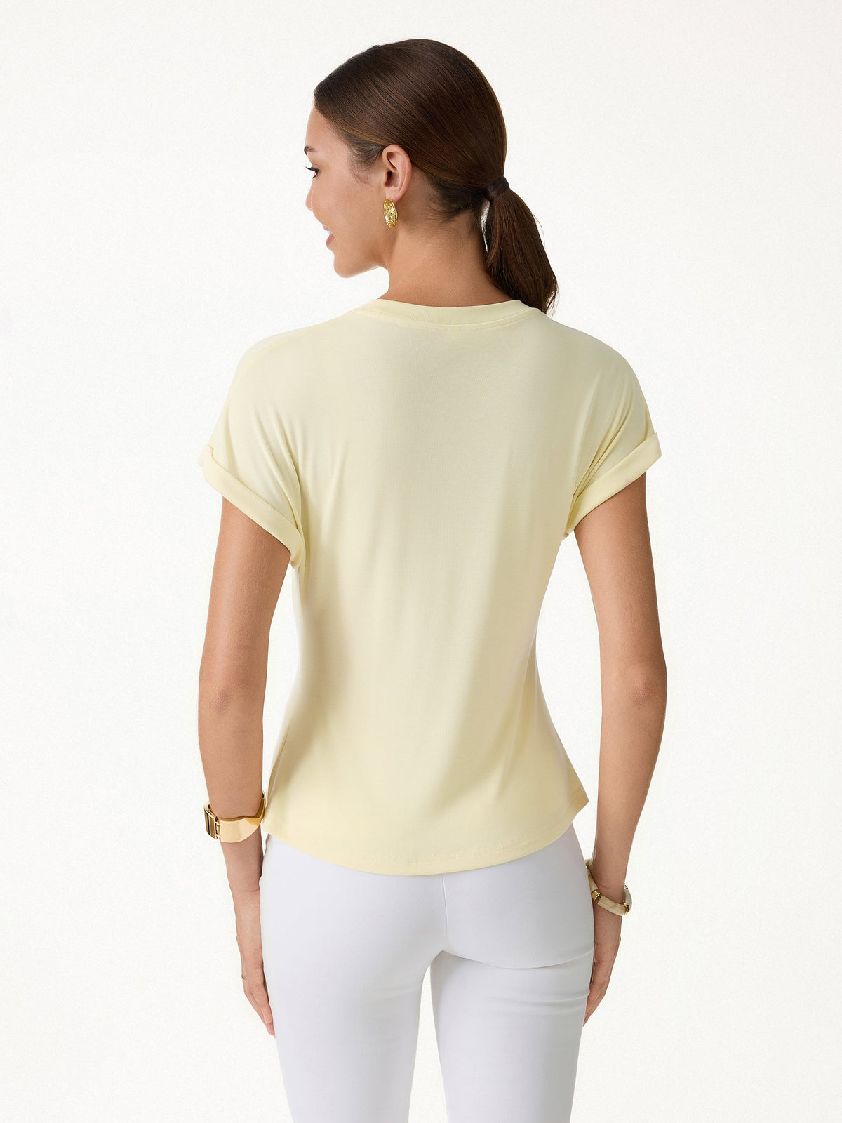 OGLmove Women's Round Neck Short Sleeve Tee & Wide Leg Pants Set with Pockets