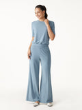 OGLmove Women's Mid Rise Wide Leg Pants & Crewneck Bra Top Set