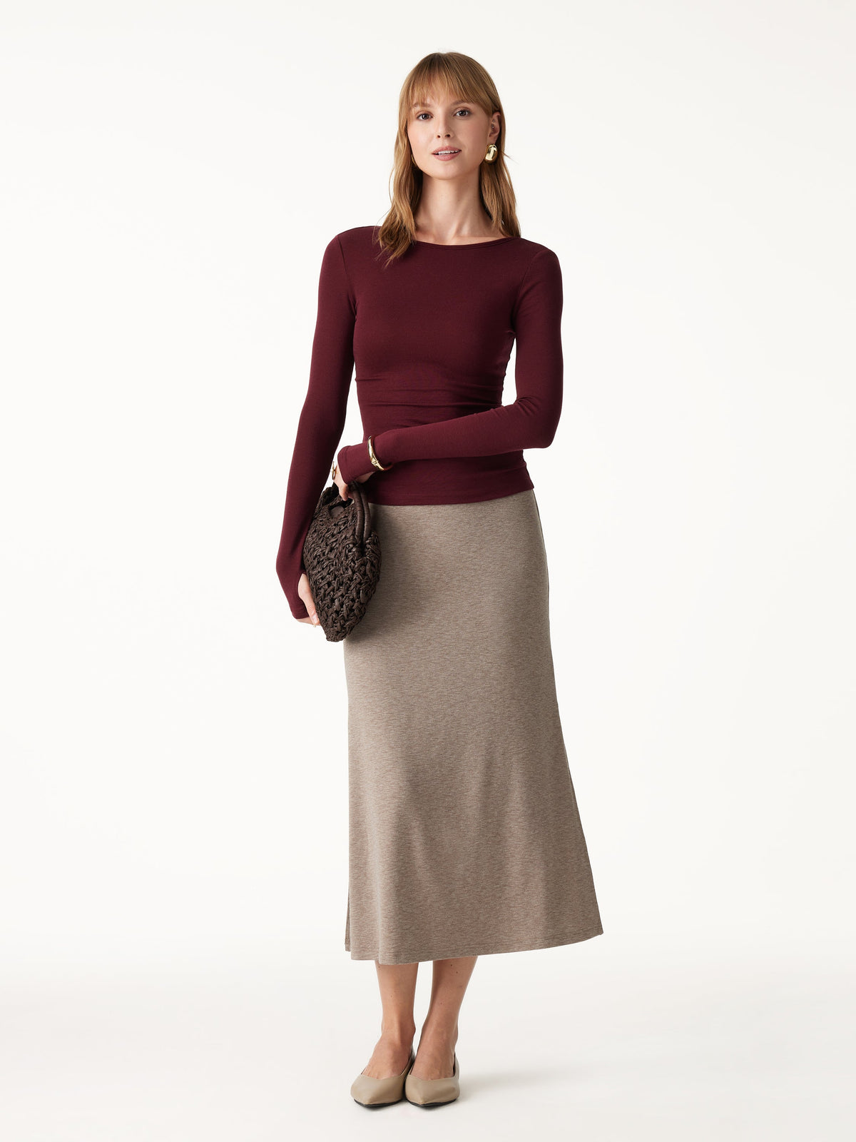 OGLmove Women's Round Neck Long Sleeve Lyocell-Wool Top