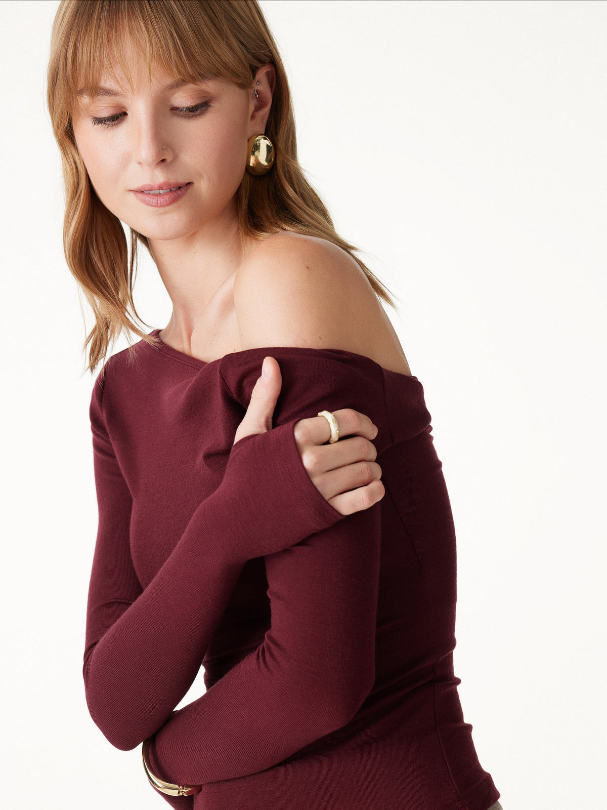 OGLmove Women's Round Neck Long Sleeve Lyocell-Wool Top