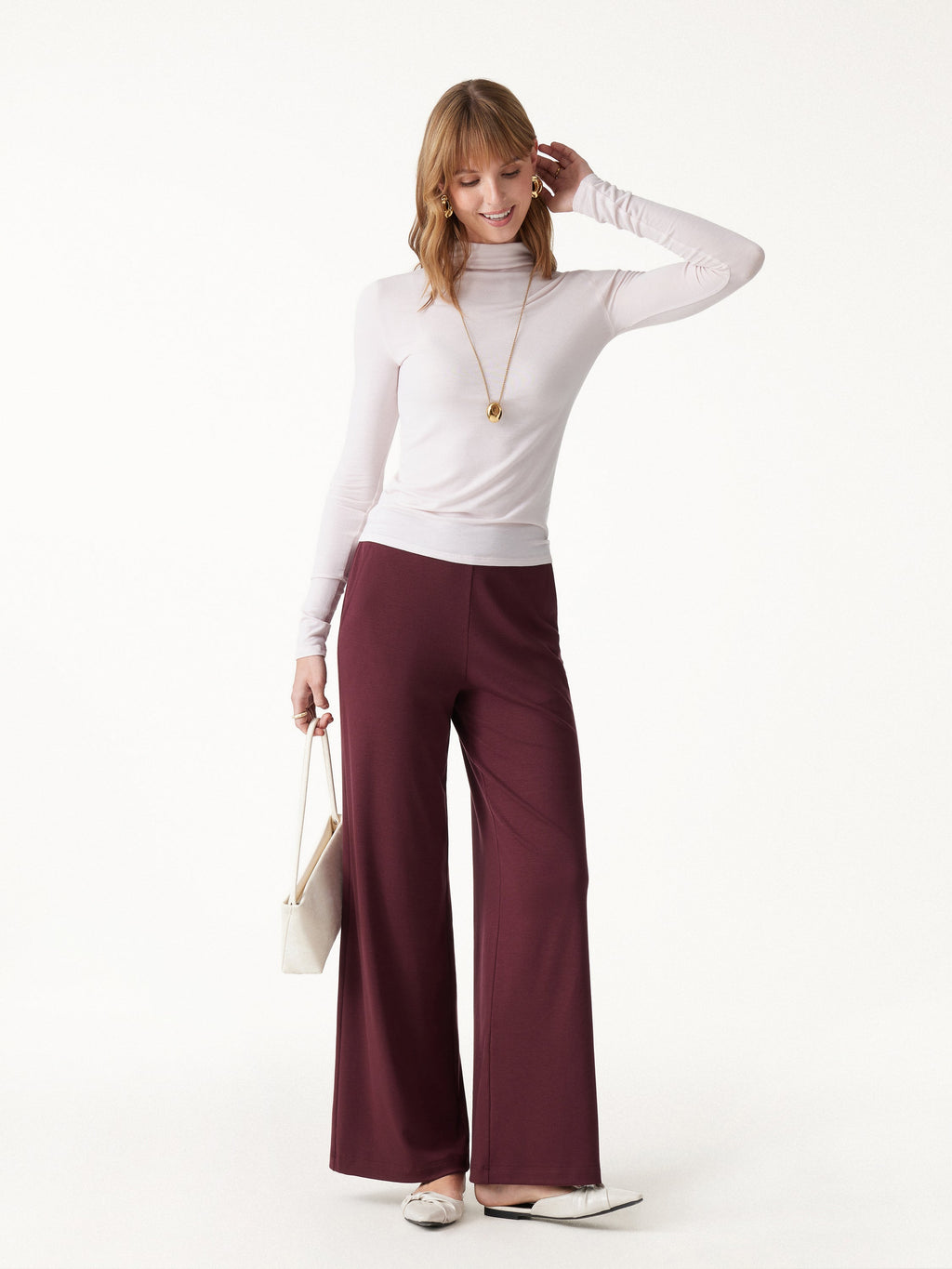 OGLmove Lyocell Wool Mid Rise Wide Leg Pull-on Pants