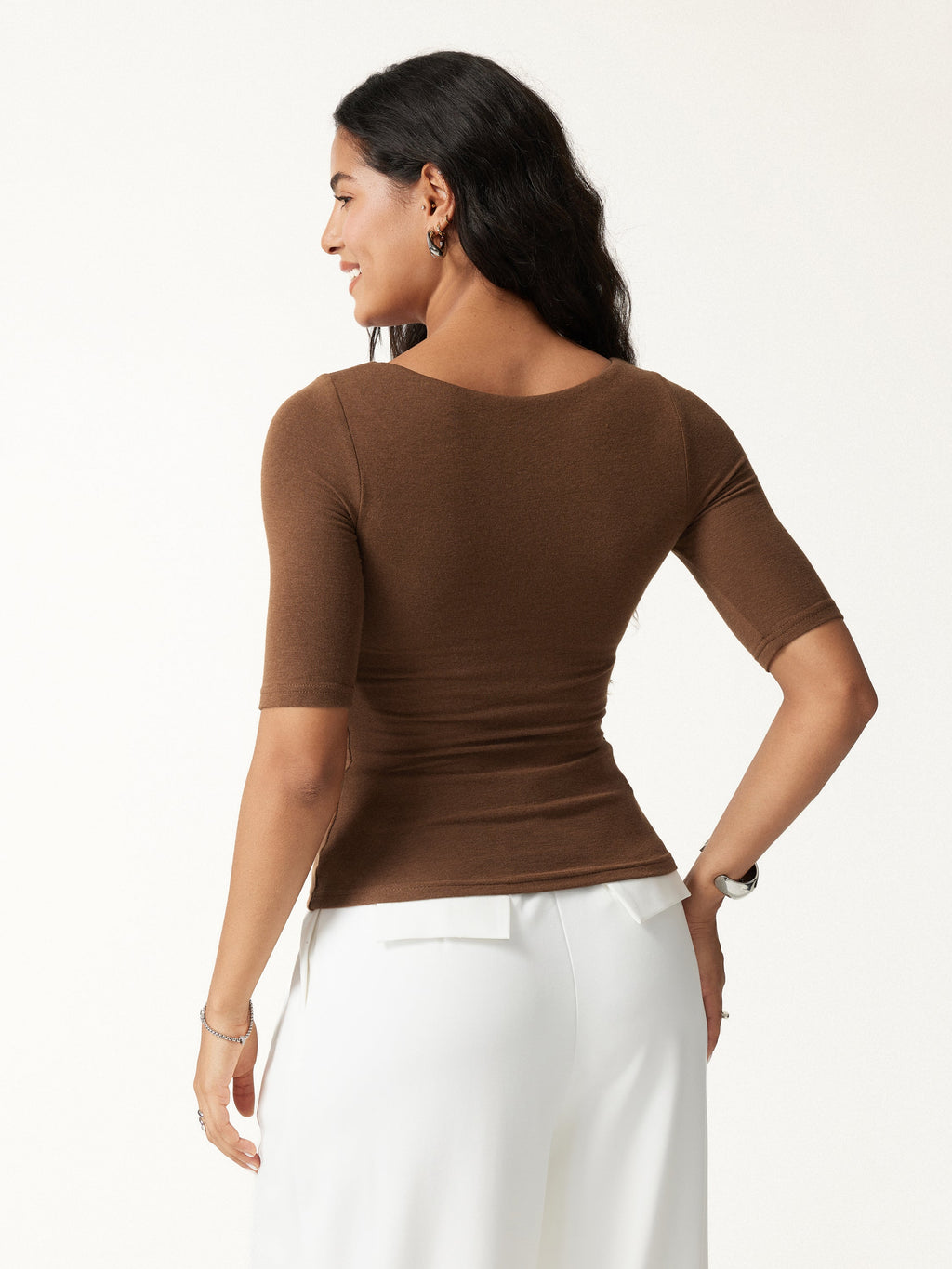 OGLmove Women's Eco-Mousse® Thermal Rib Elbow Sleeve Square Neck Bra Top