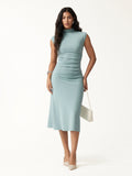 OGLmove Women's Mockneck Tucks Midi Dress
