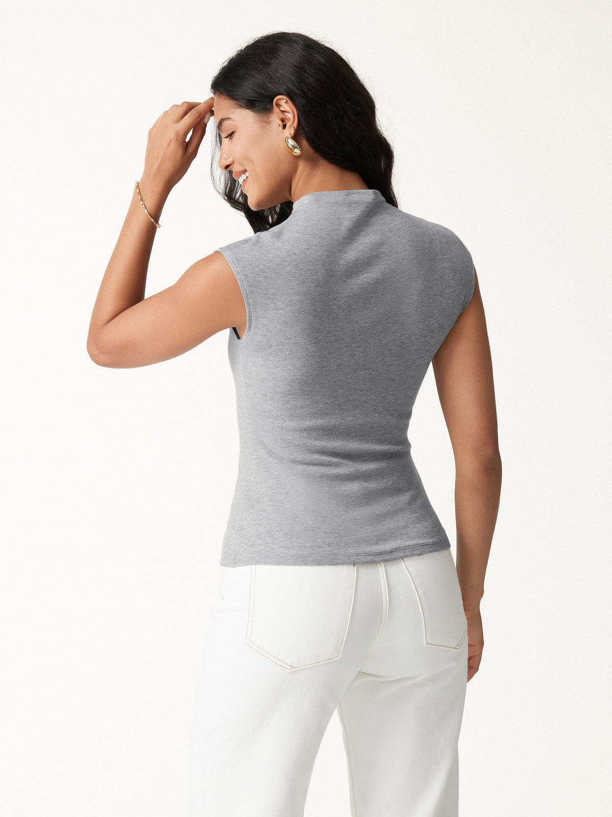 OGLmove Women's Lyocell-Wool Knit Mock Neck Sleeveless Top