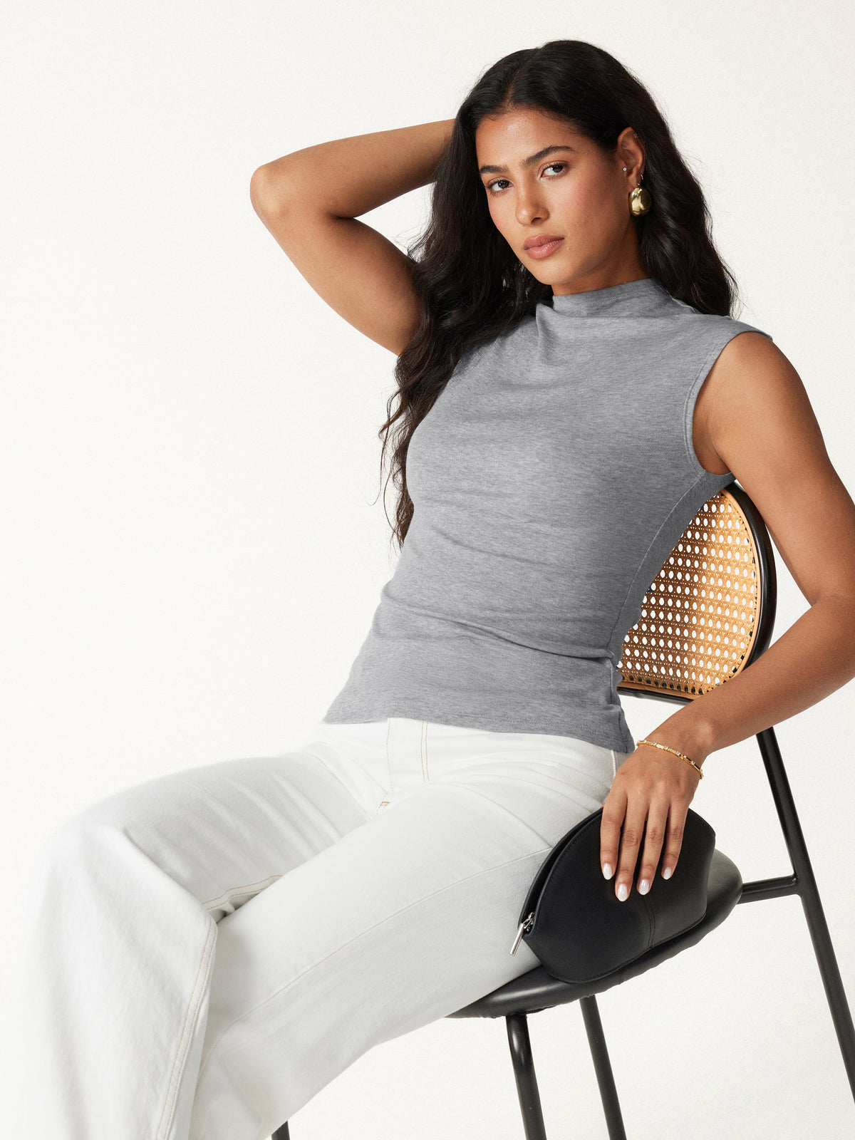 OGLmove Women's Lyocell-Wool Mock Neck Sleeveless Top