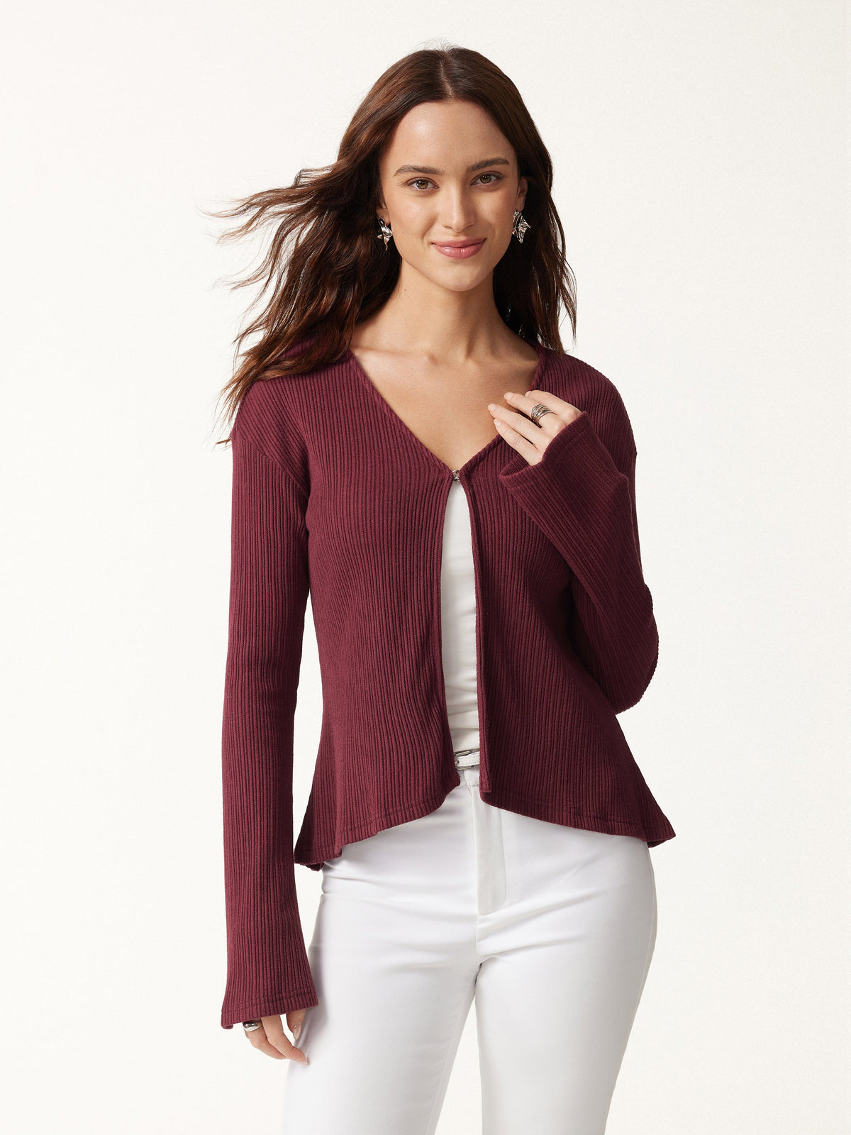 OGLmove Women's V-Neck Flare Long Sleeve Cardigan