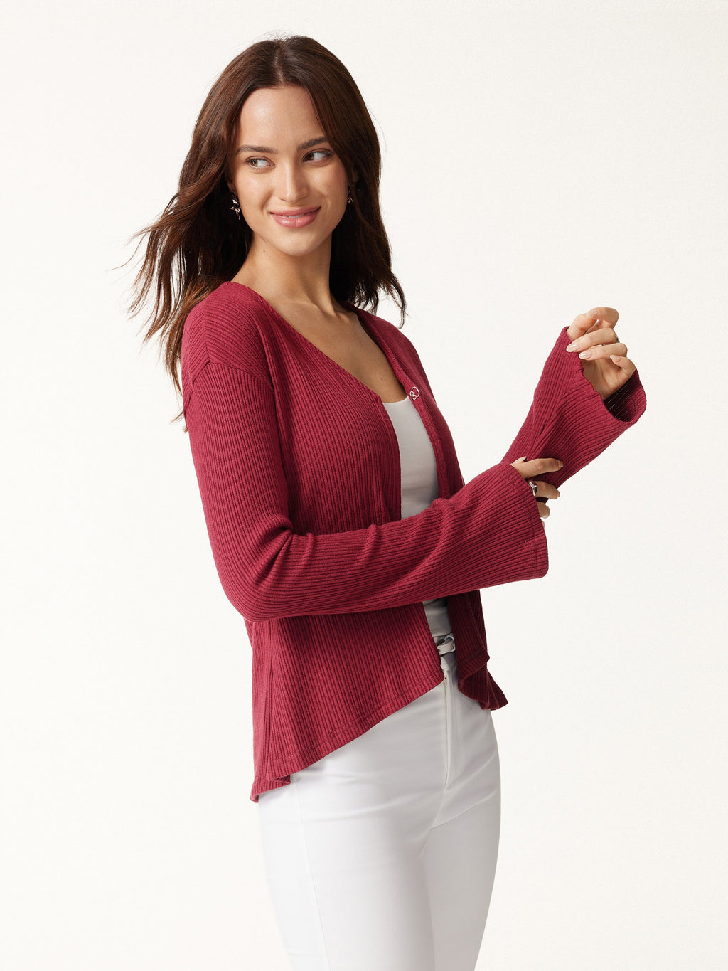 OGLmove Women's V-Neck Flare Long Sleeve Cardigan