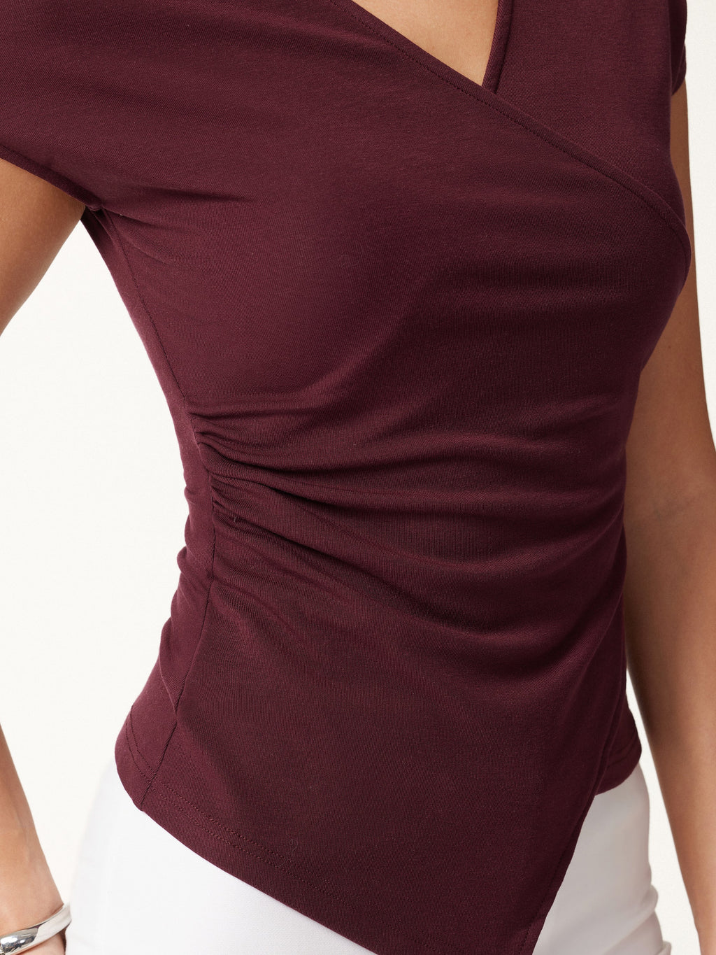 OGLmove Lyocell Wool Surplice Cap Sleeve Asymmetrical Top