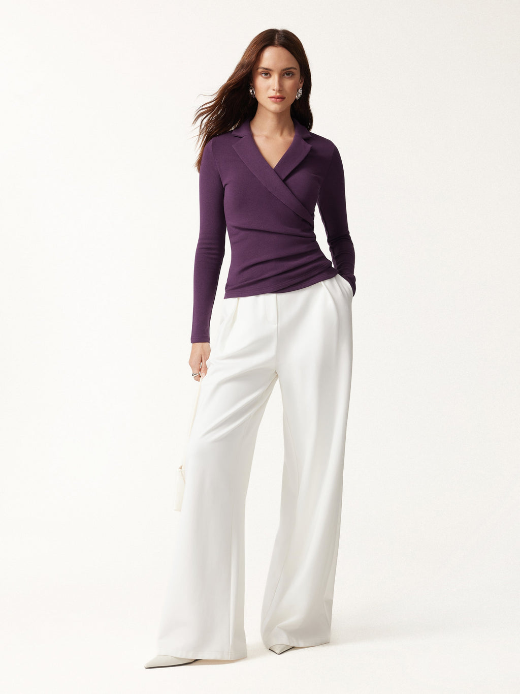 OGLmove Women's Collared Surplice Long Sleeve Top